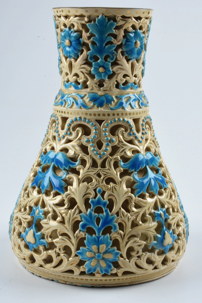 19th-Century Zsolnay Reticulated Ceramic Vase