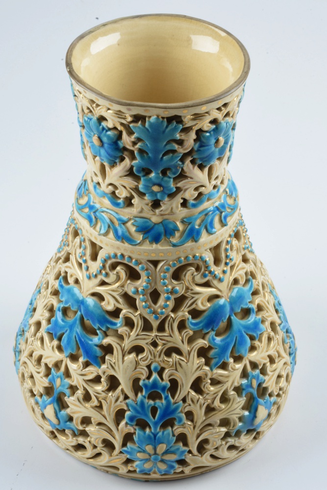 19th-Century Zsolnay Reticulated Ceramic Vase