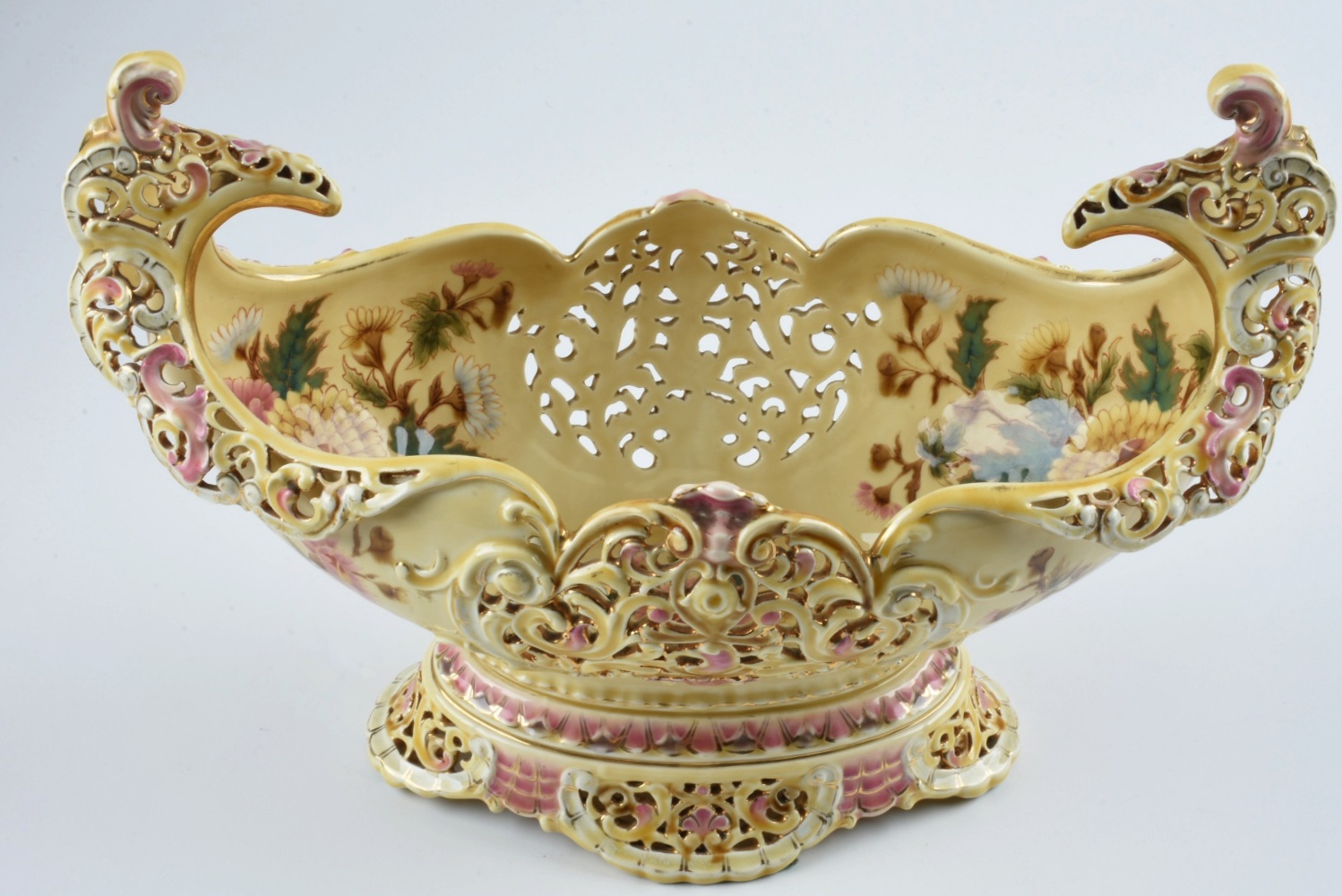 19th-Century Zsolnay Reticulated Ceramic Centerpiece Bowl