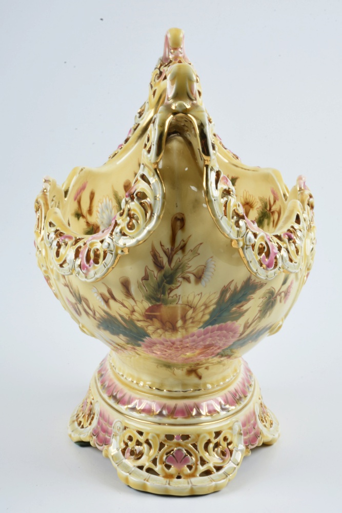 19th-Century Zsolnay Reticulated Ceramic Centerpiece Bowl