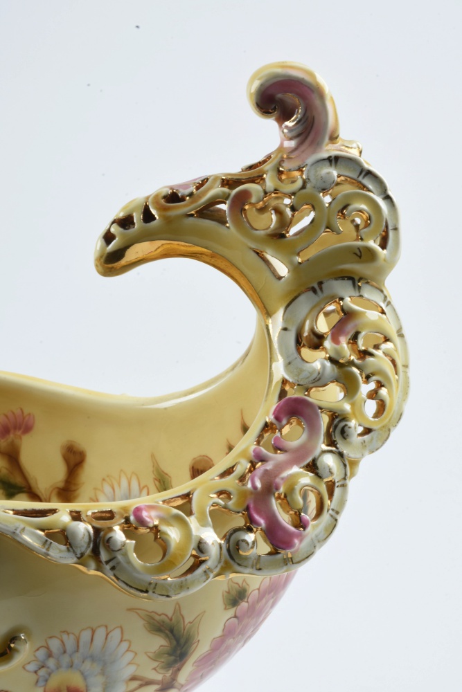 19th-Century Zsolnay Reticulated Ceramic Centerpiece Bowl