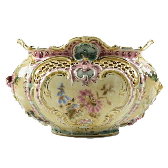 19th-Century Zsolnay Reticulated Ceramic Console Bowl