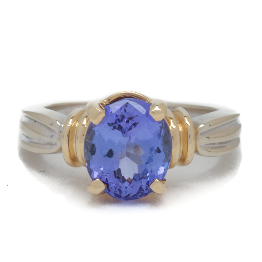 14K White and Yellow Gold 2.45 Carat Natural Tanzanite Ring