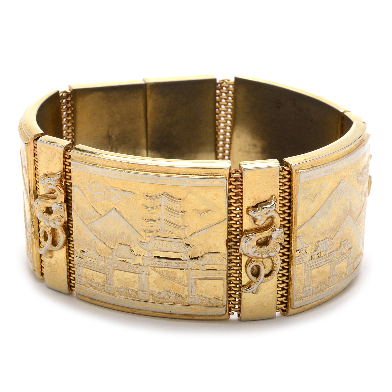 Whiting & Davis Panel Bracelet Japanese Theme