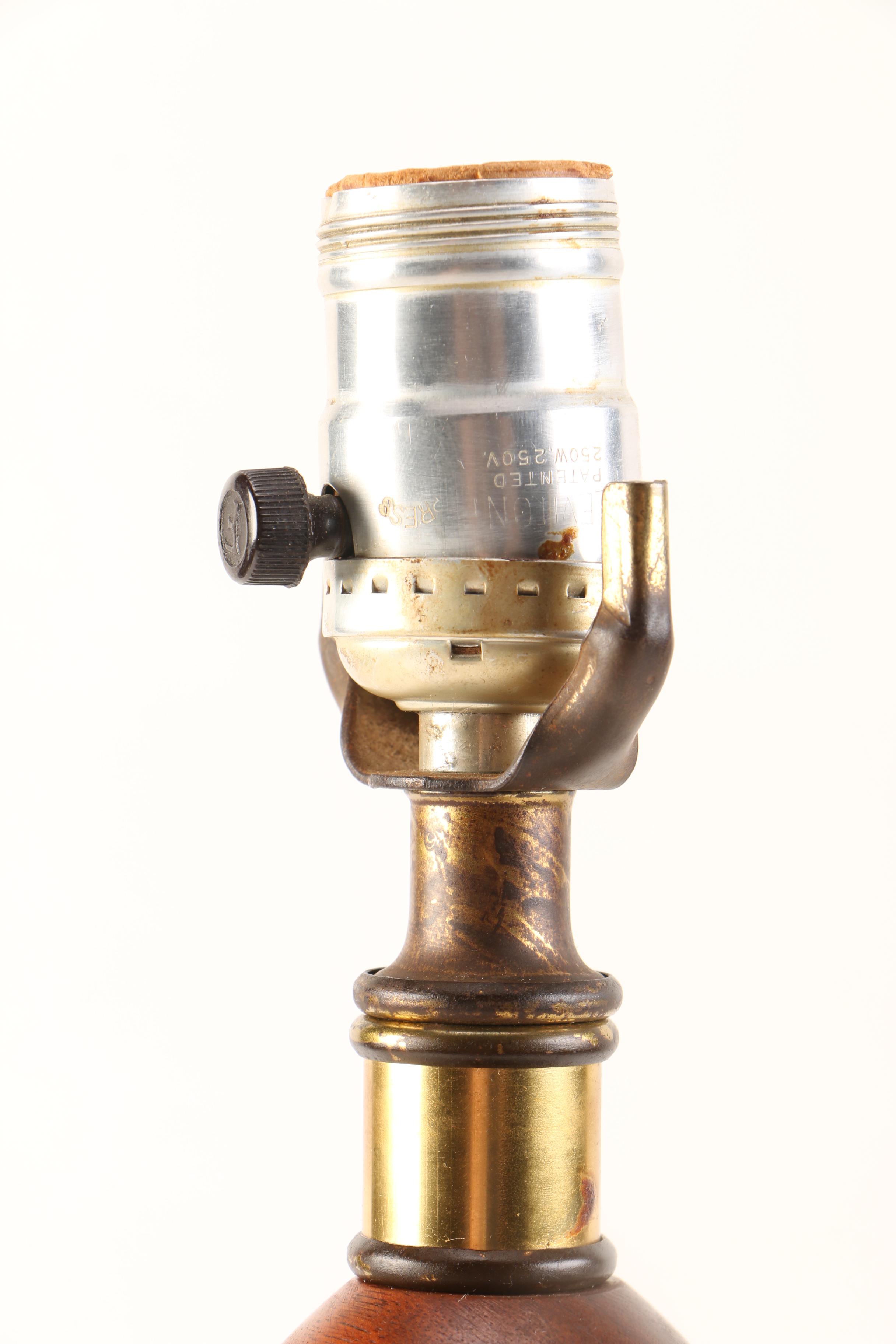 Mid Century Modern Wood, Brass, and White Glass Table Lamp