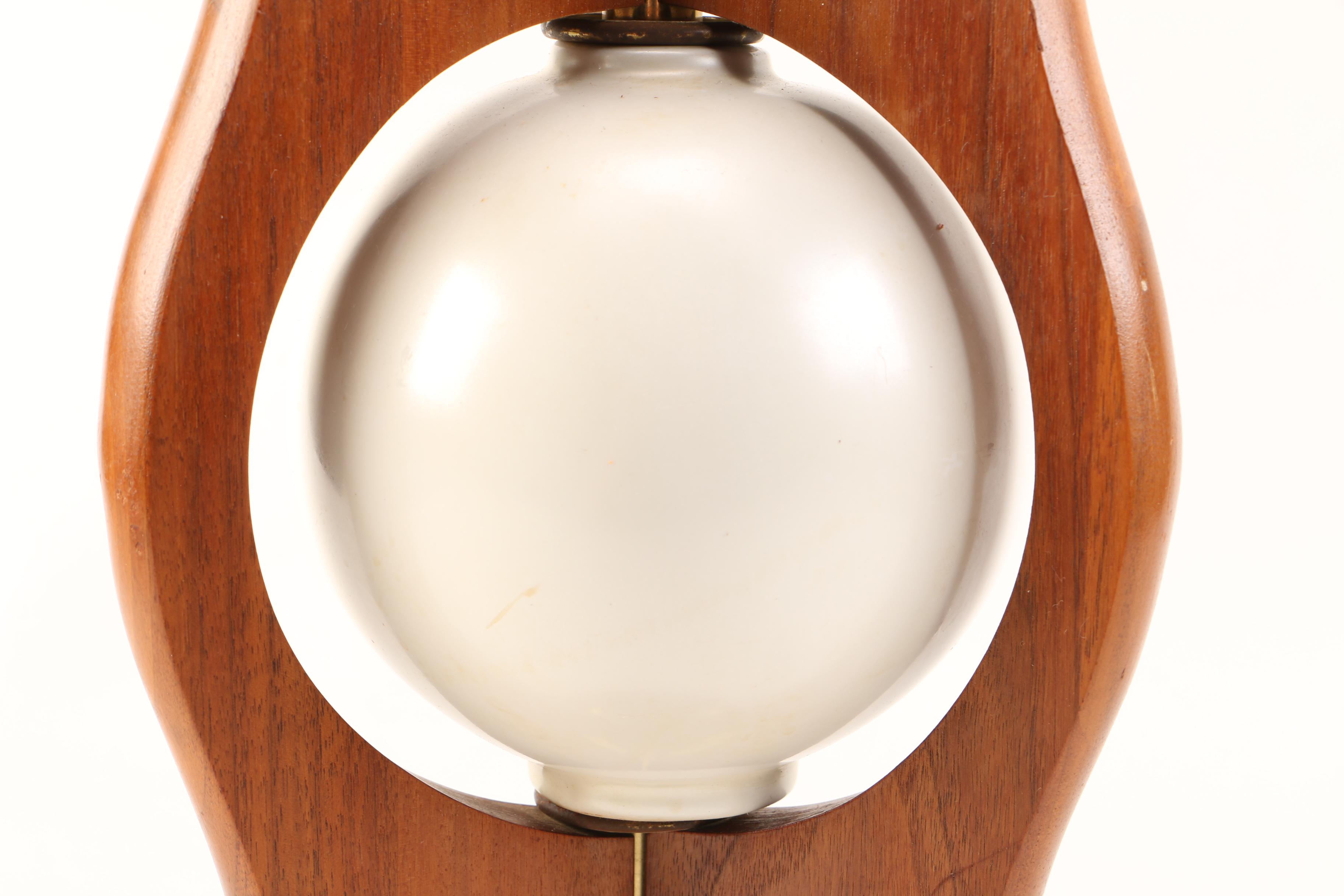 Mid Century Modern Wood, Brass, and White Glass Table Lamp