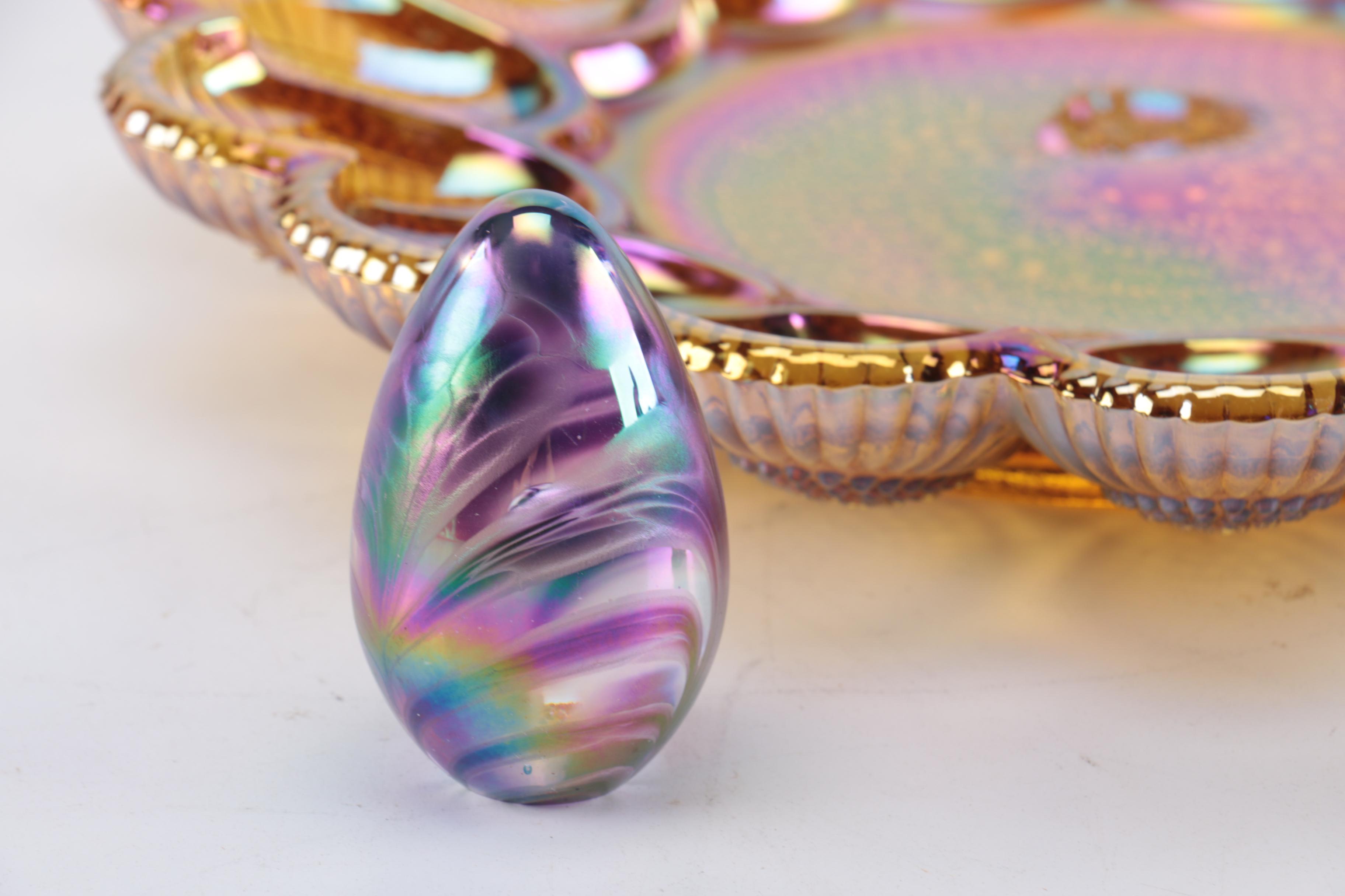 Carnival Glass Egg Plate and Decor