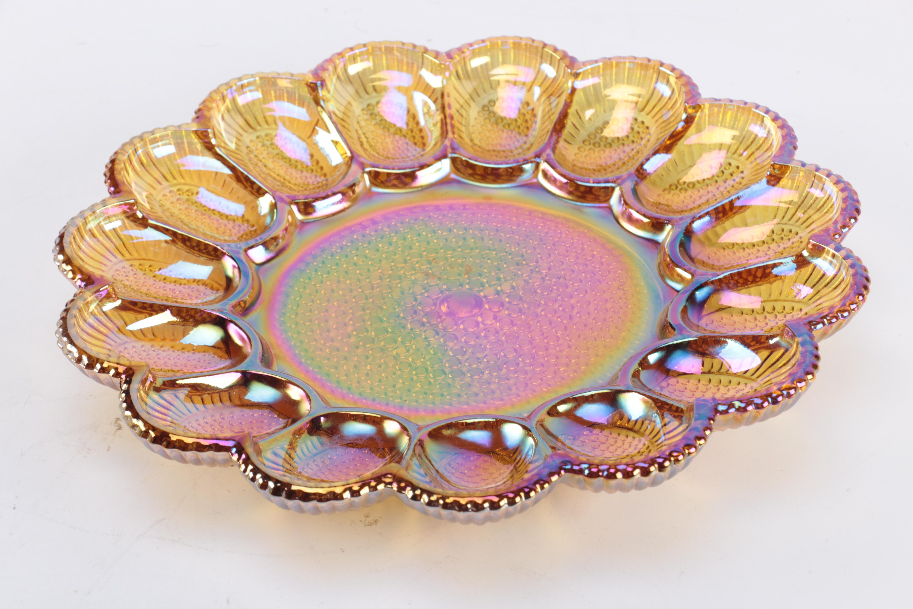 Carnival Glass Egg Plate and Decor