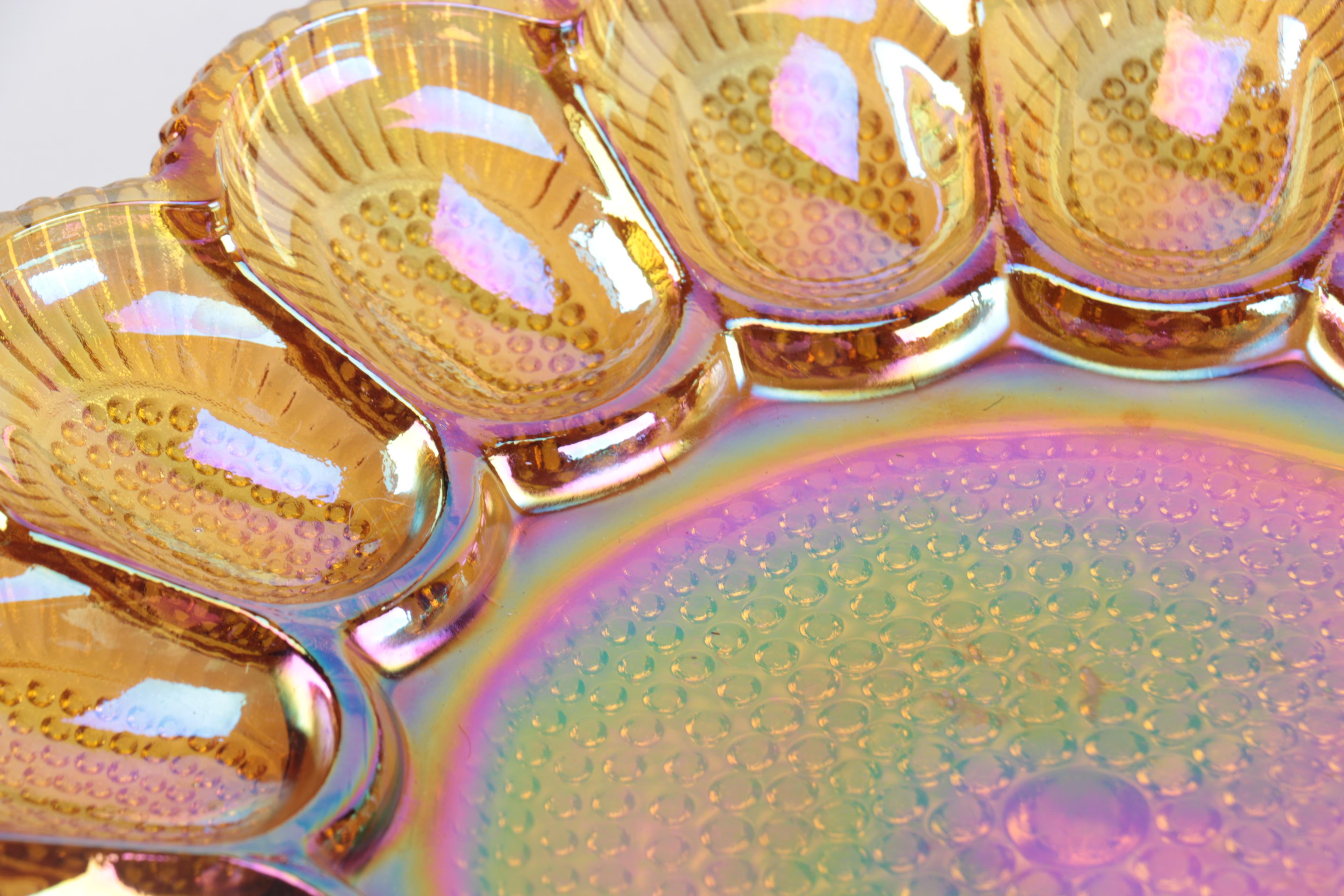 Carnival Glass Egg Plate and Decor