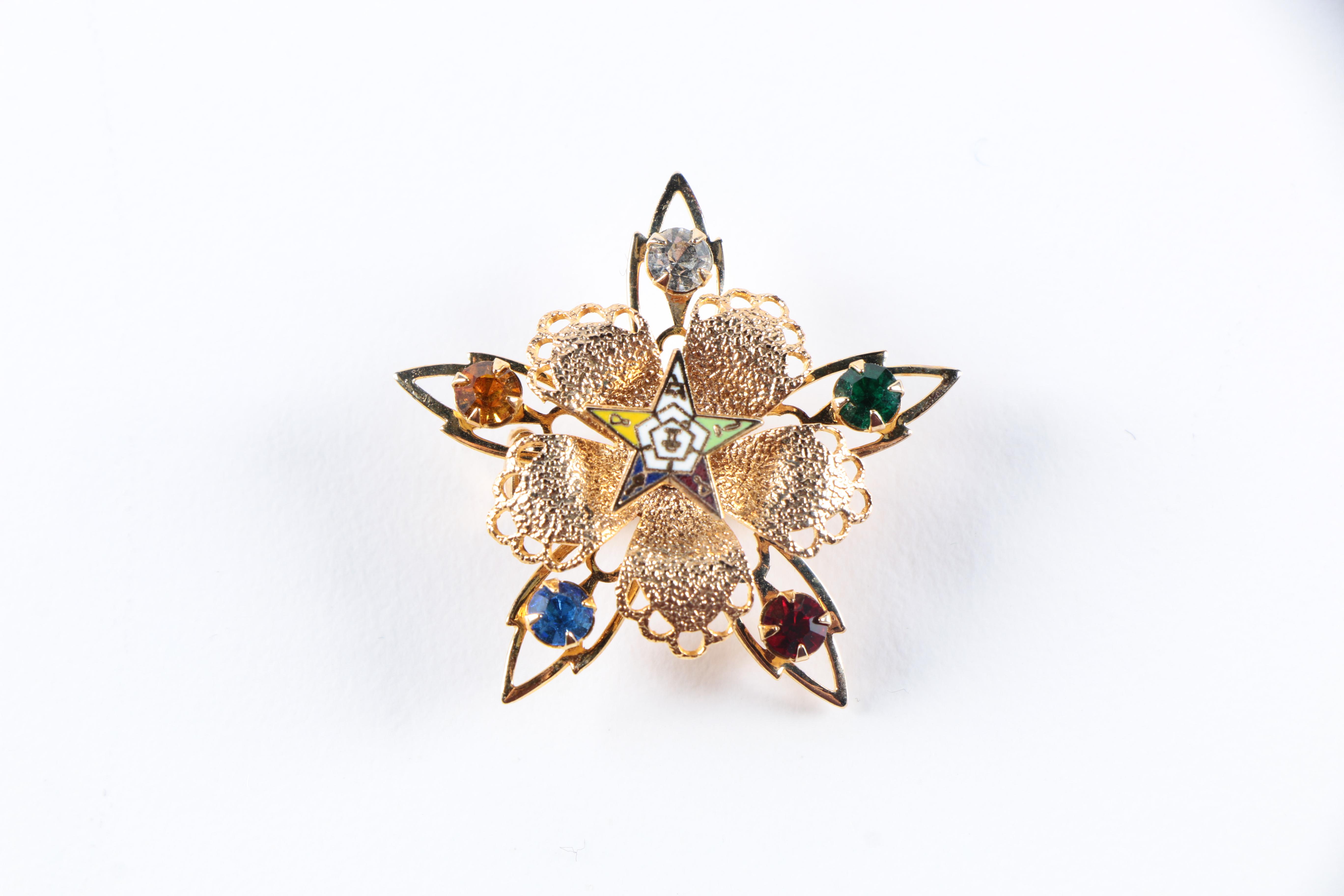 Assorted Eastern Star Jewelry Including a Sterling Silver Charm