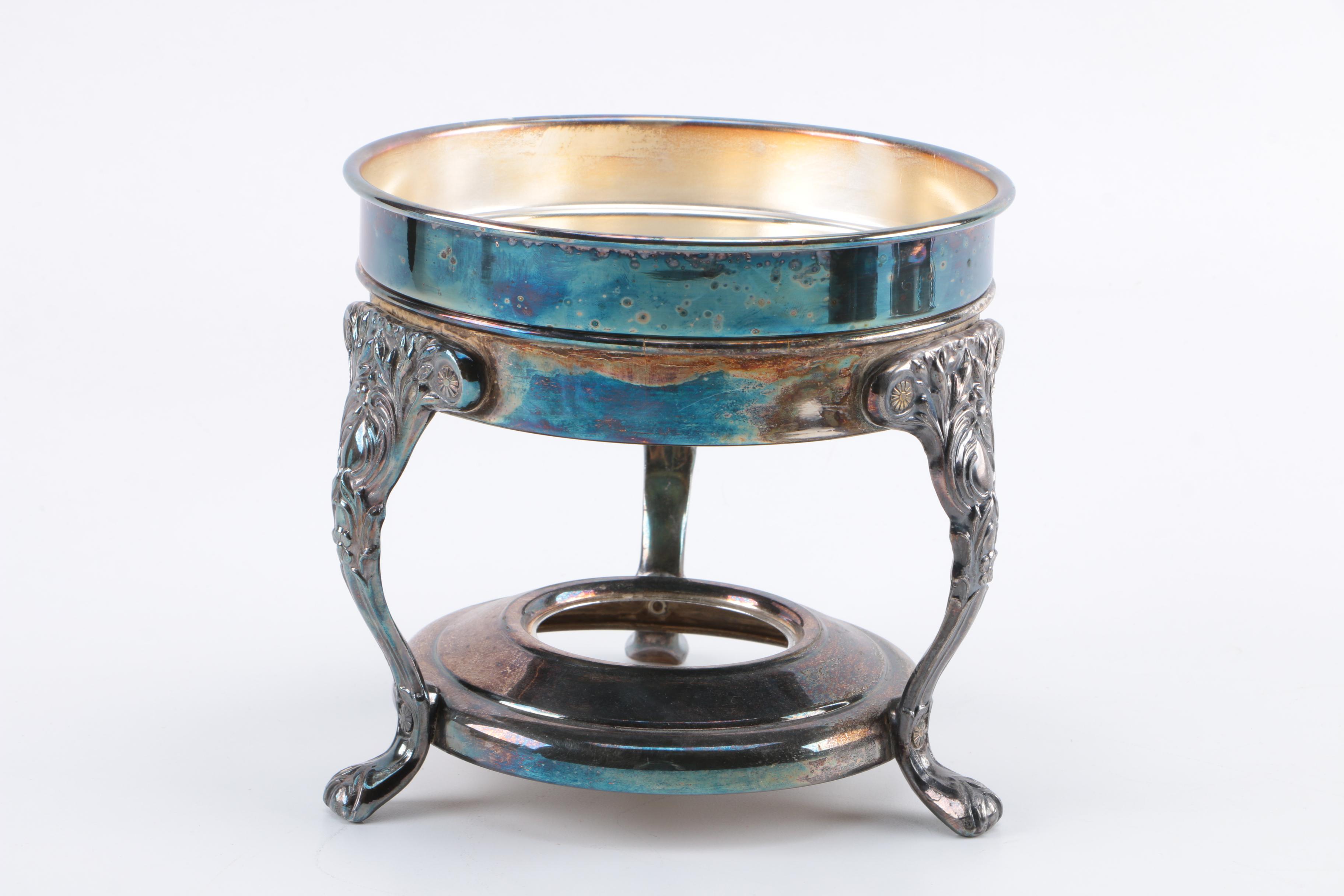 Silver Plate Tableware Including a Sterling and Wood Tray