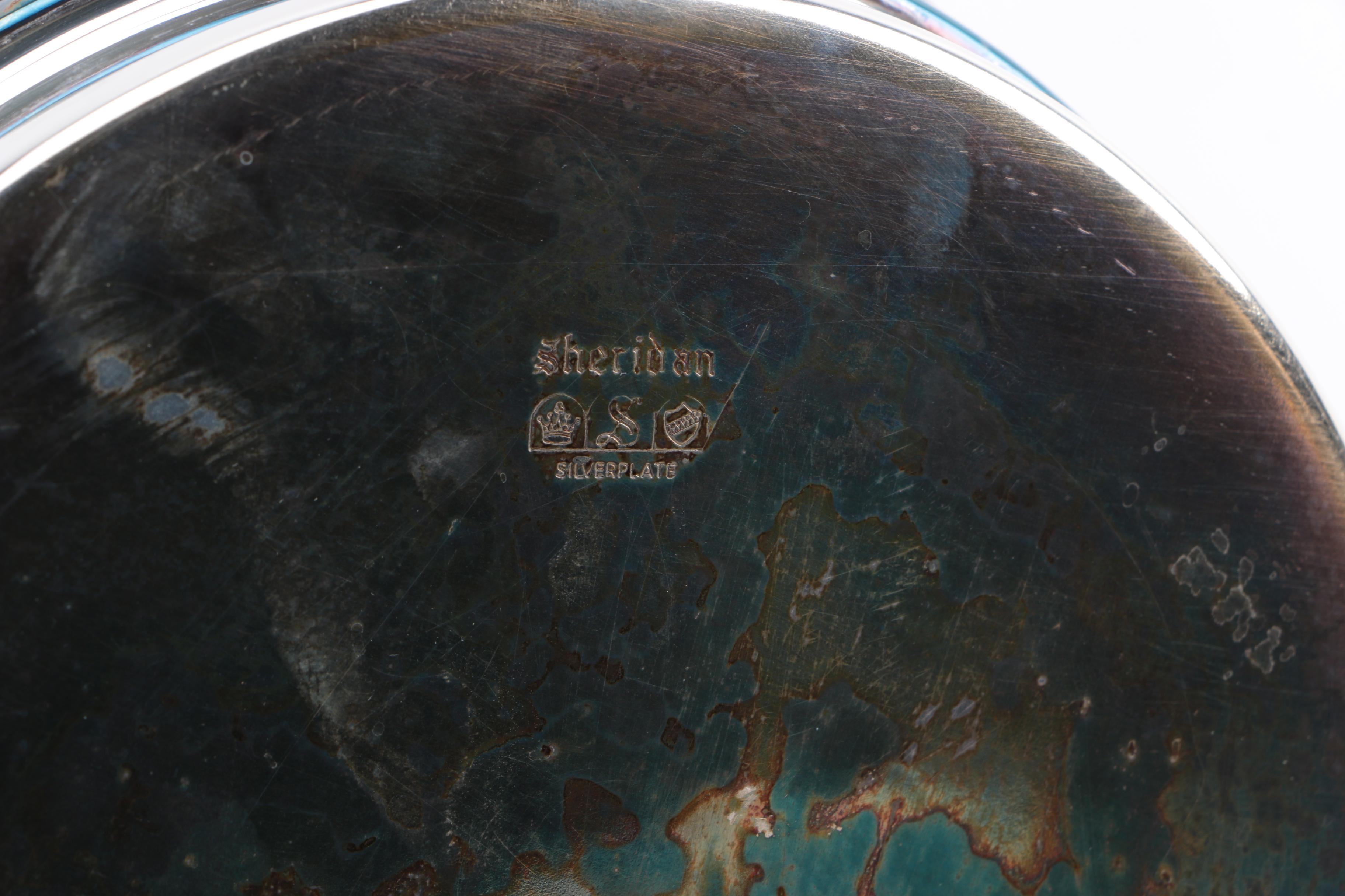 Silver Plate Tableware Including a Sterling and Wood Tray