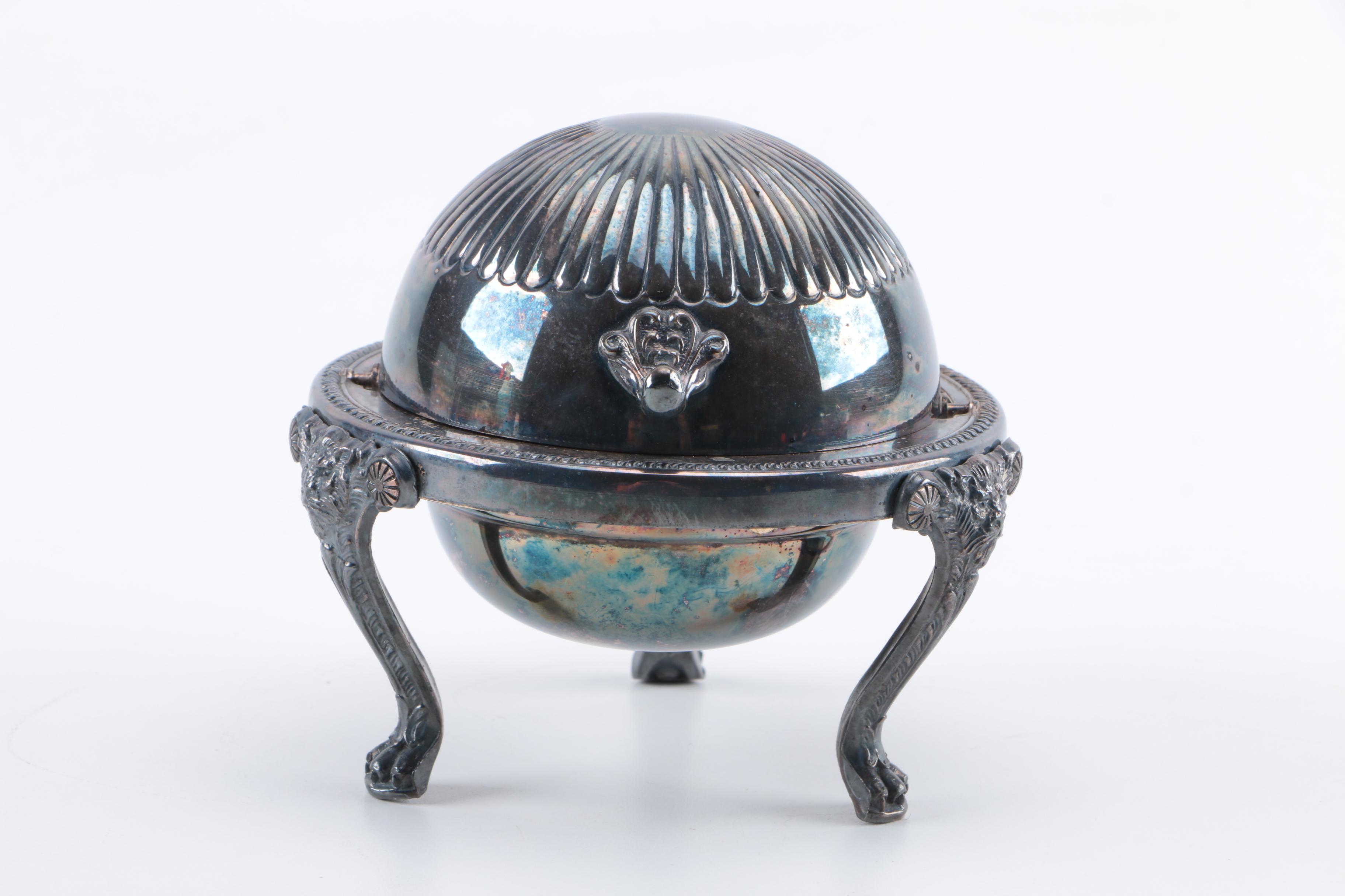 Silver Plate Tableware Including a Sterling and Wood Tray