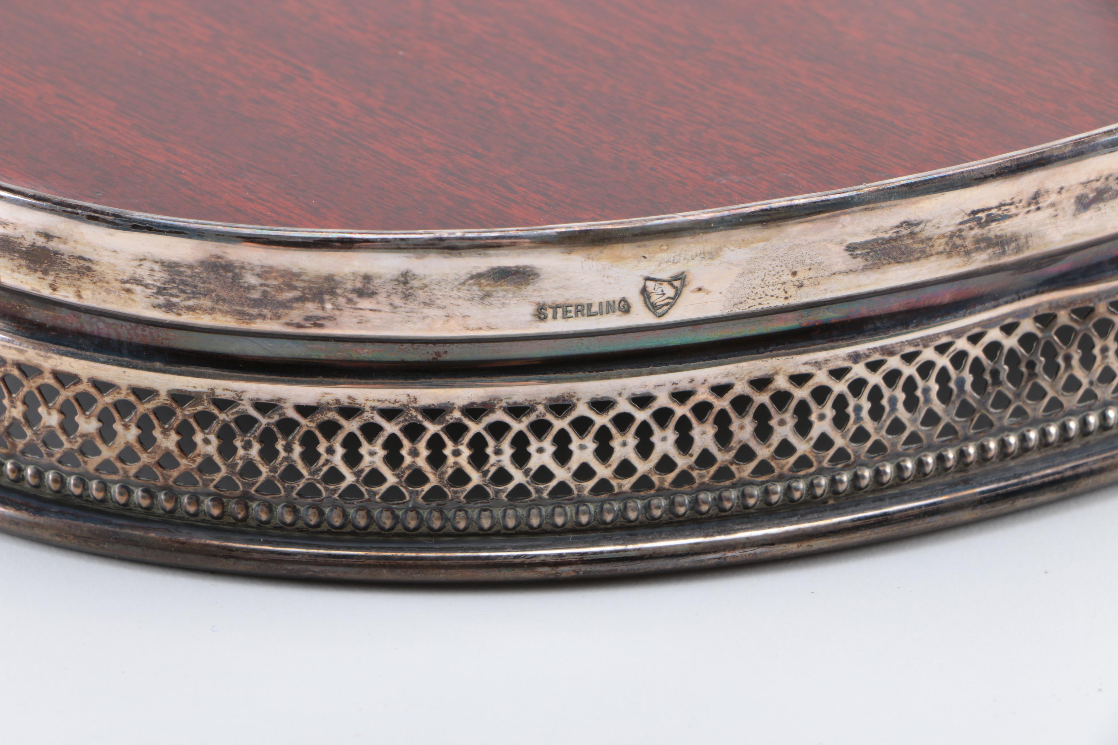 Silver Plate Tableware Including a Sterling and Wood Tray