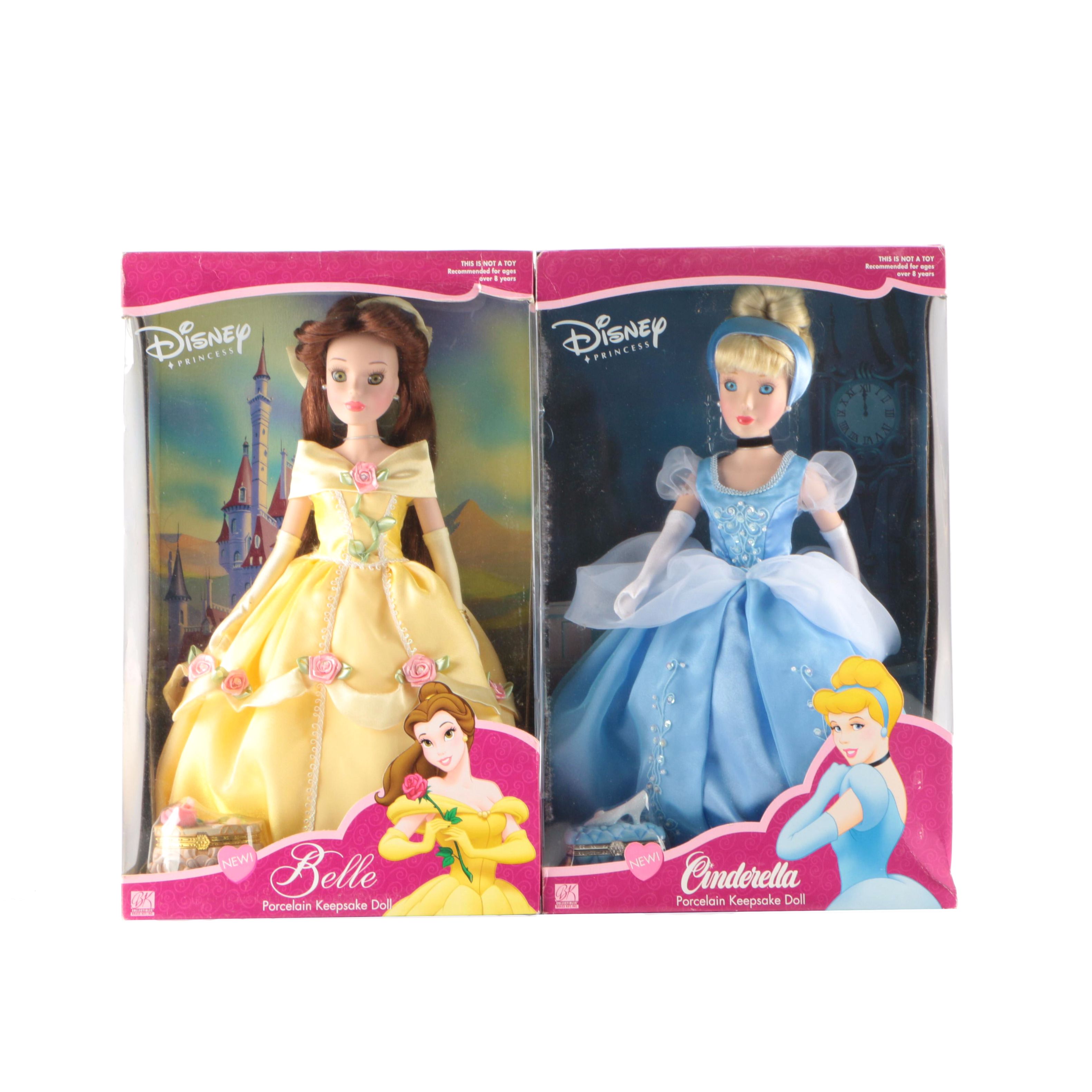 Disney Princess Cinderella and Belle Porcelain Dolls