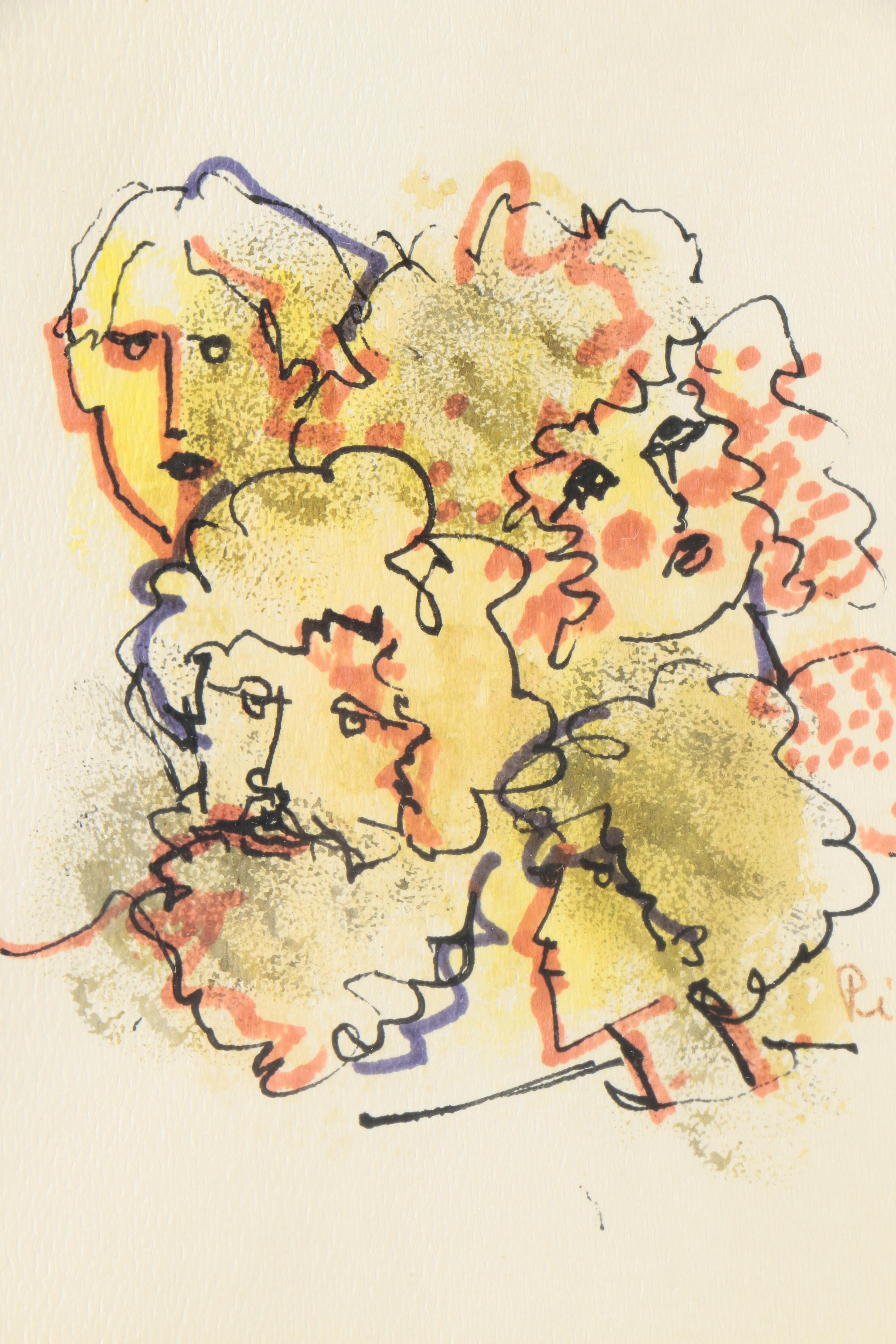 Ink and Watercolor Painting on Paper "Crowd"