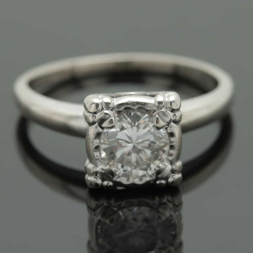 14K White Gold Diamond Solitaire Ring