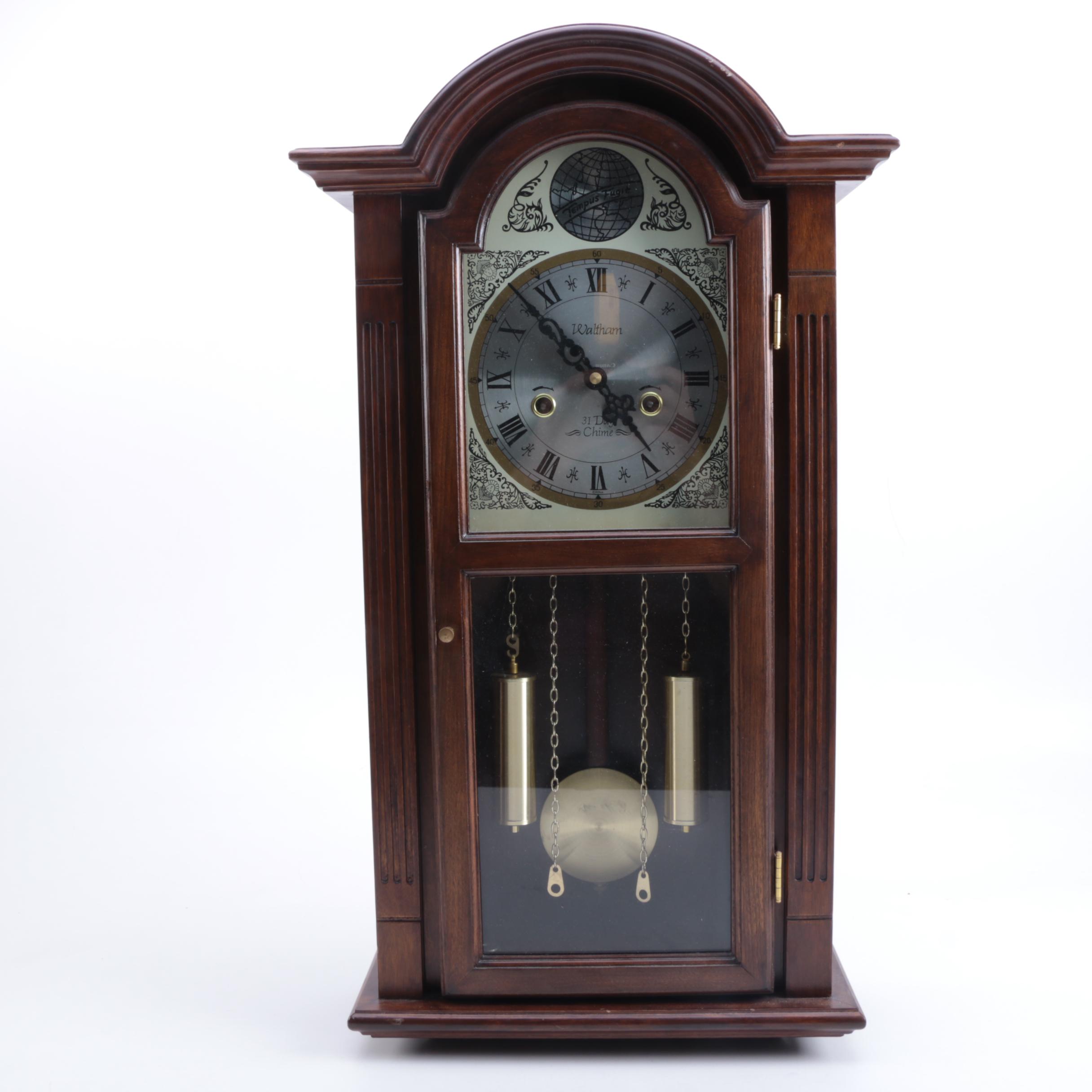 Waltham Wooden 31 Day Chime Wall Clock