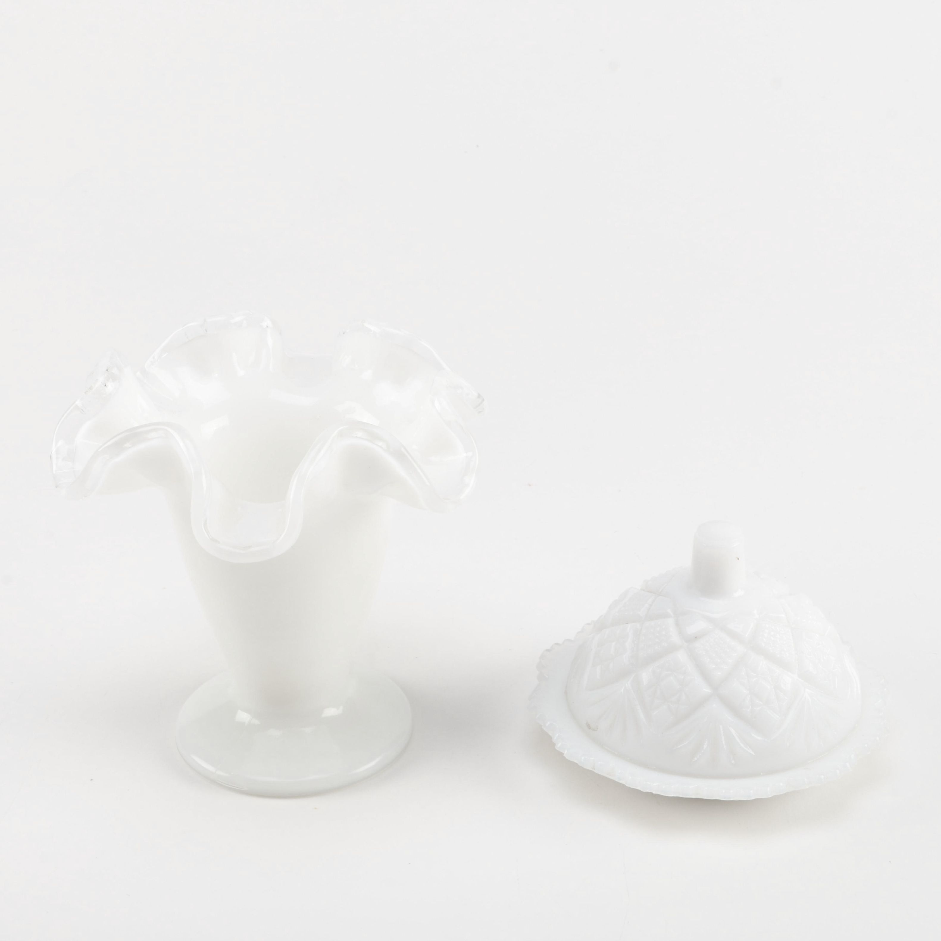 Decorative Milk Glass Vase and Dish