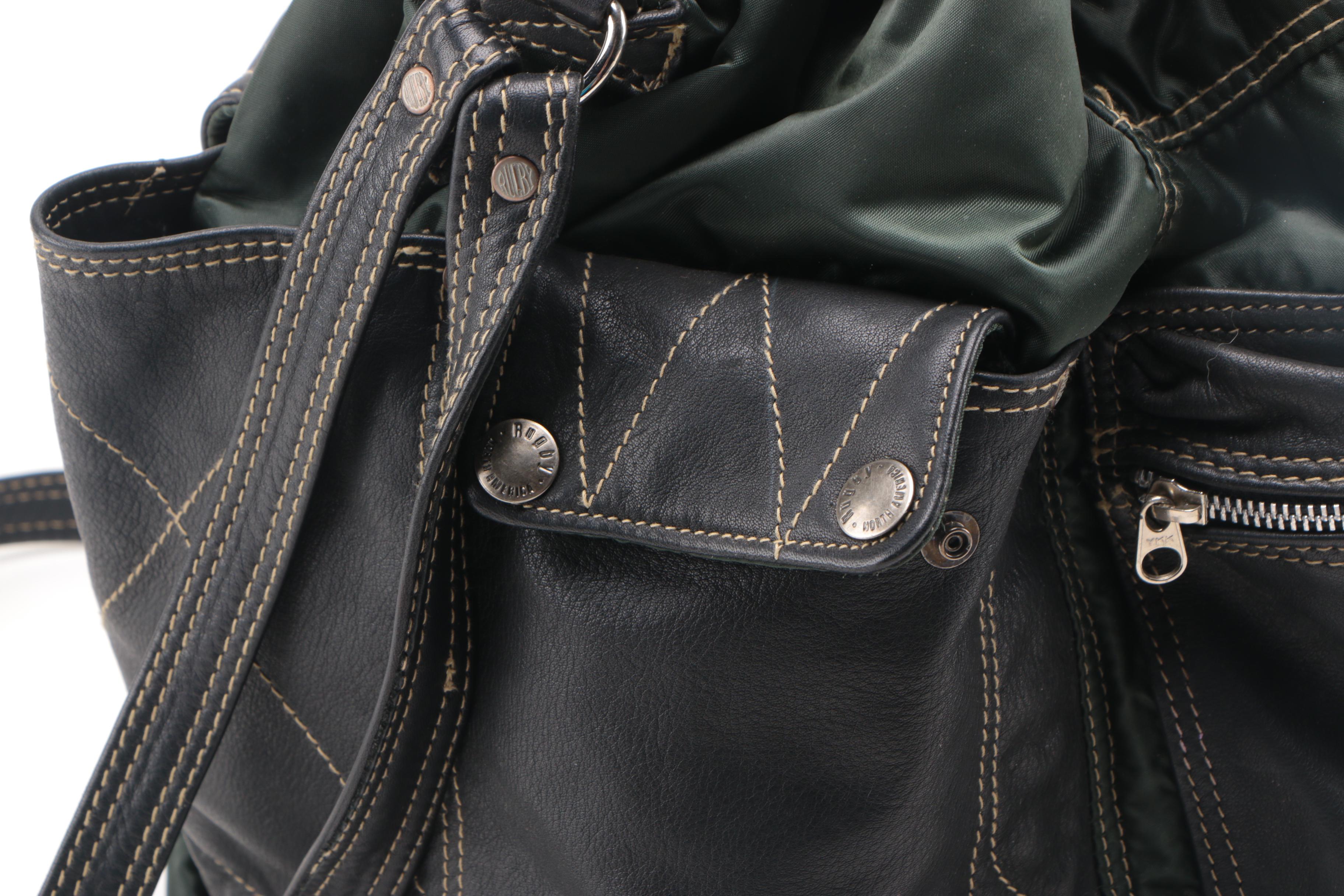 Rugby North America Green Nylon and Black Leather Backpack