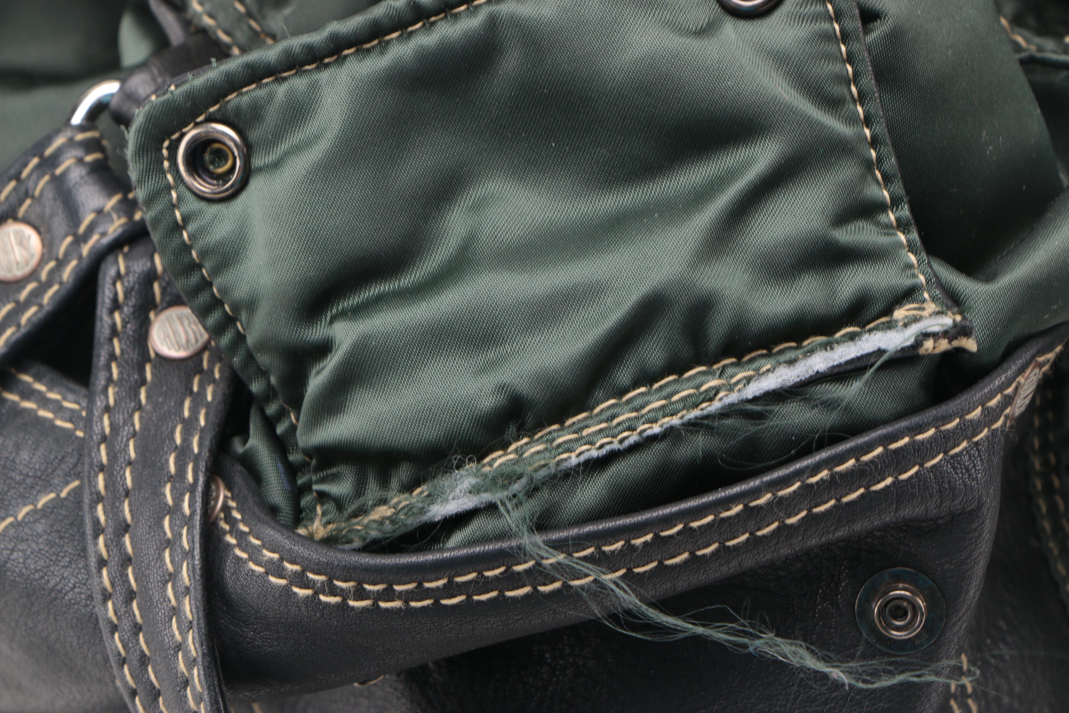Rugby North America Green Nylon and Black Leather Backpack
