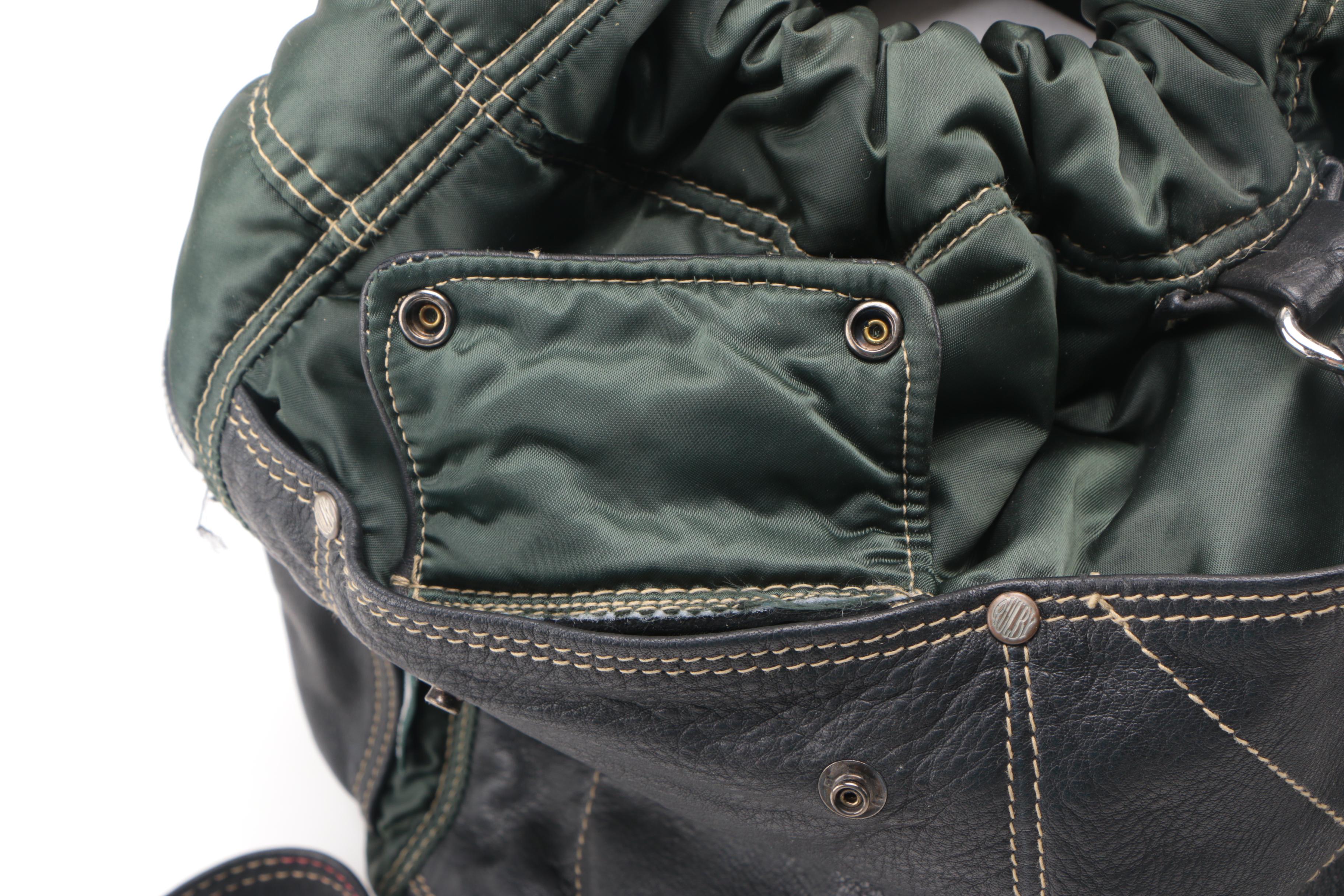 Rugby North America Green Nylon and Black Leather Backpack