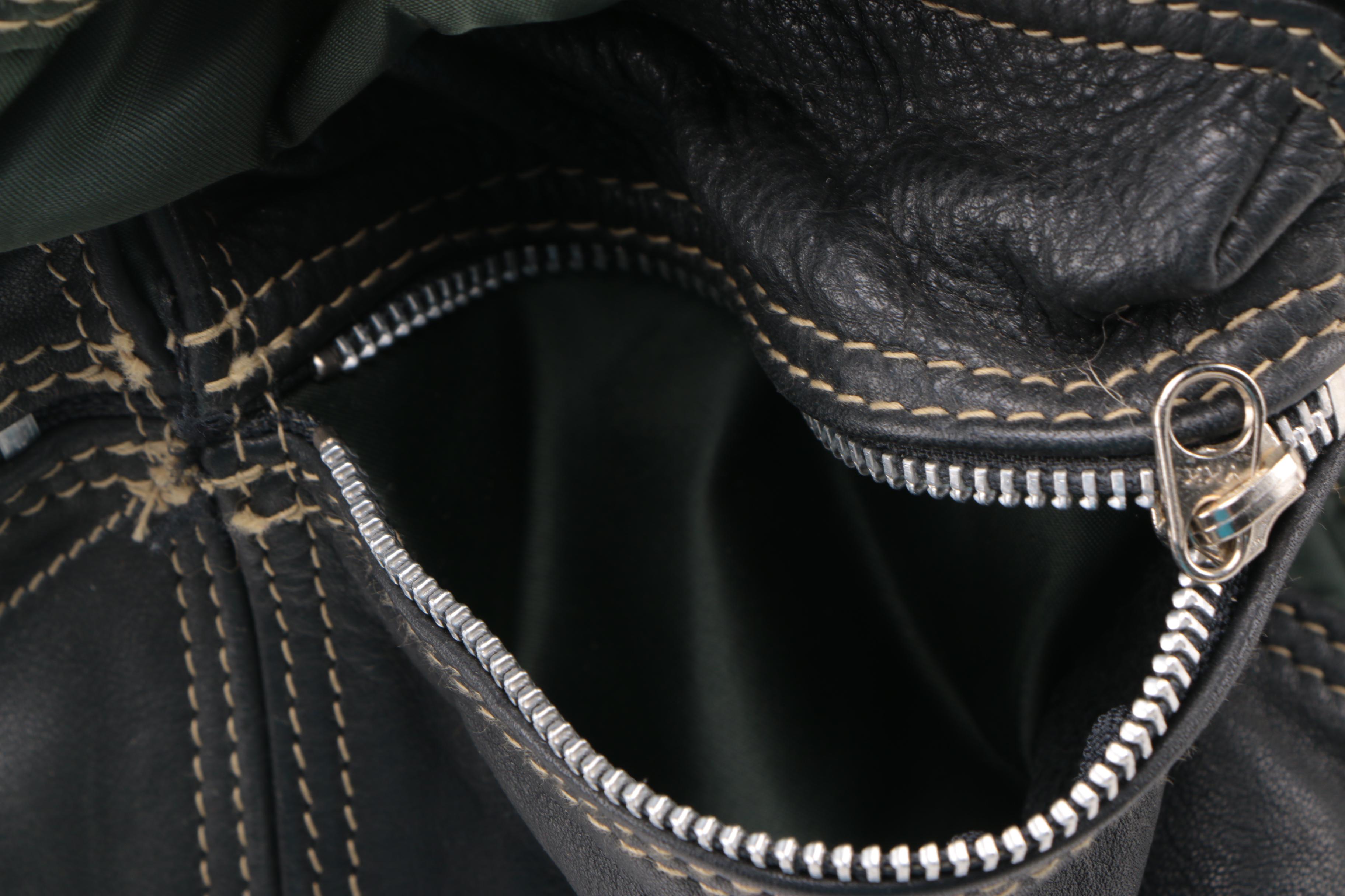 Rugby North America Green Nylon and Black Leather Backpack