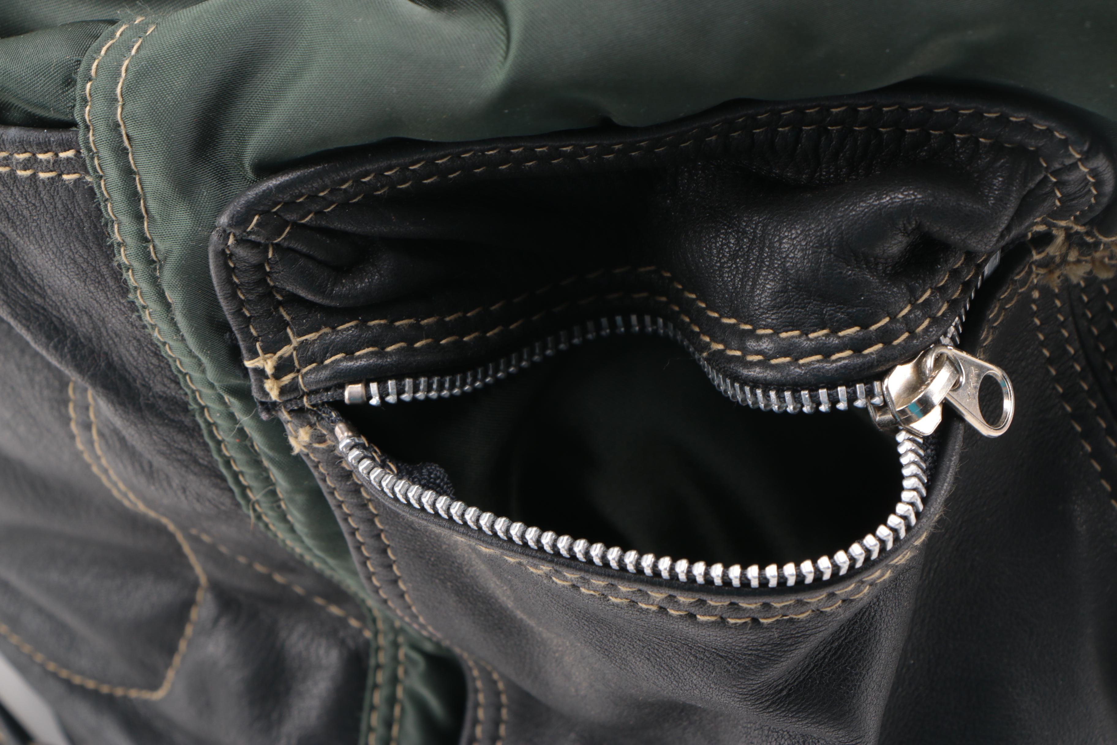 Rugby North America Green Nylon and Black Leather Backpack