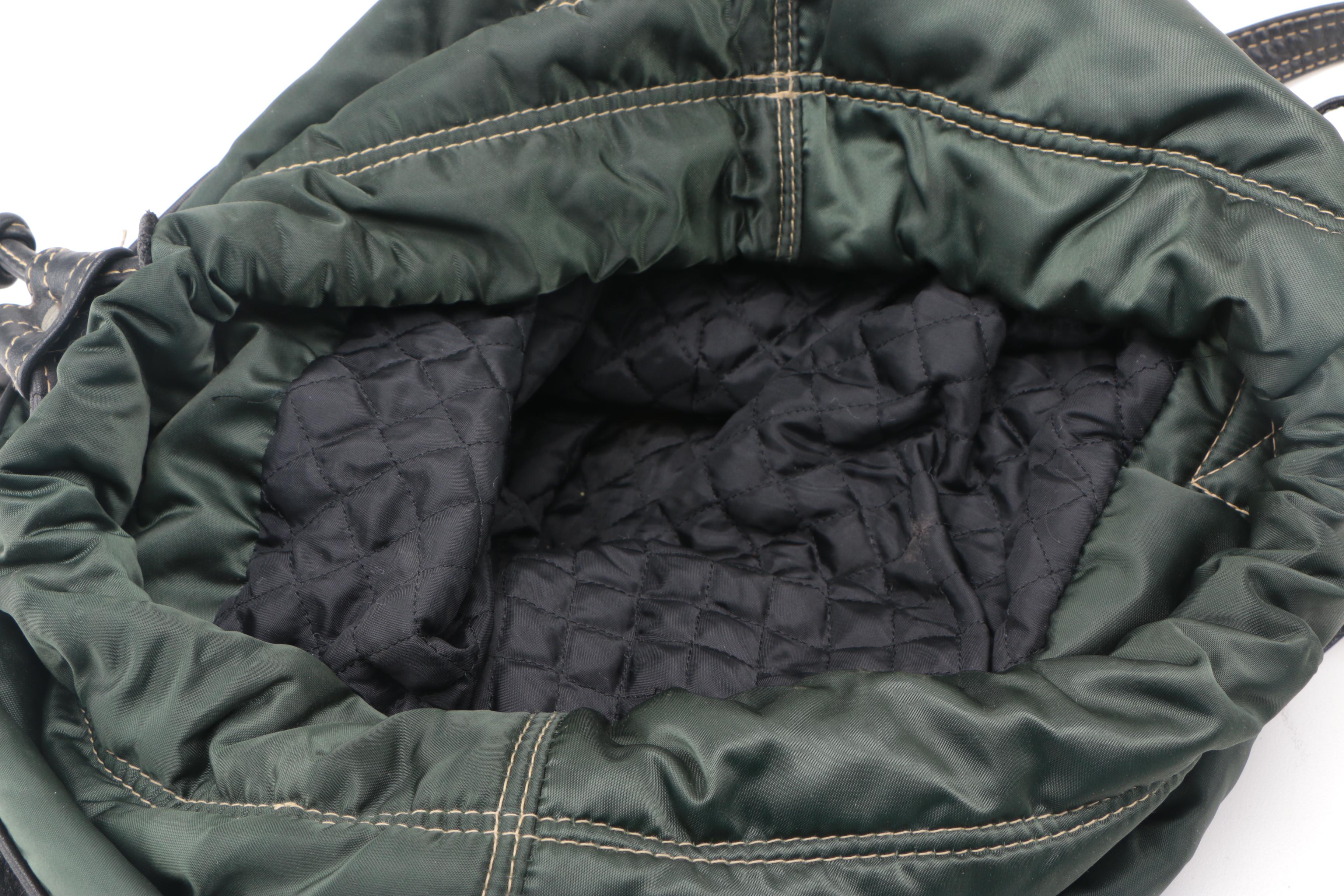 Rugby North America Green Nylon and Black Leather Backpack