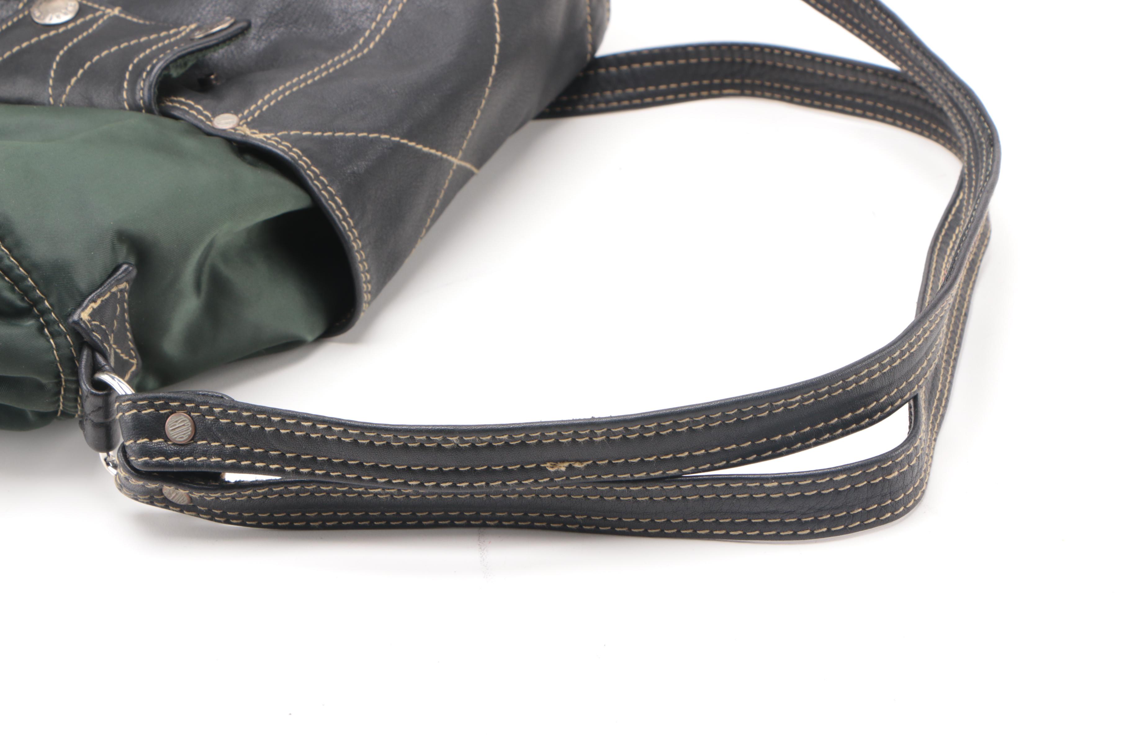 Rugby North America Green Nylon and Black Leather Backpack