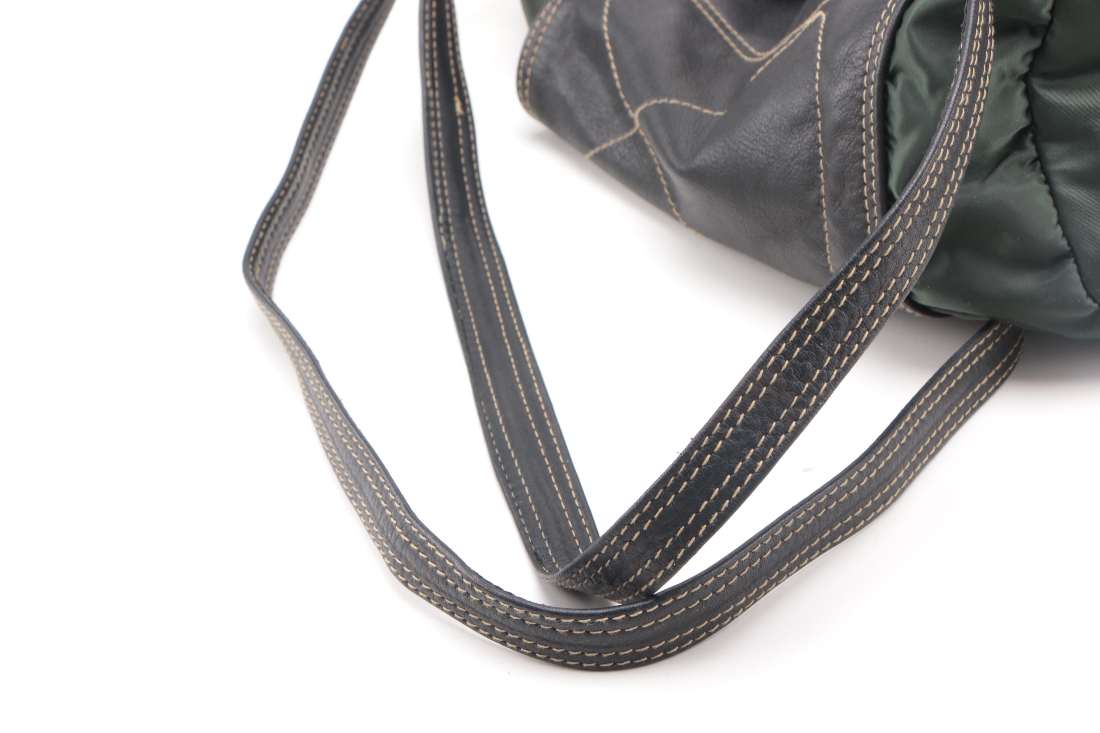 Rugby North America Green Nylon and Black Leather Backpack