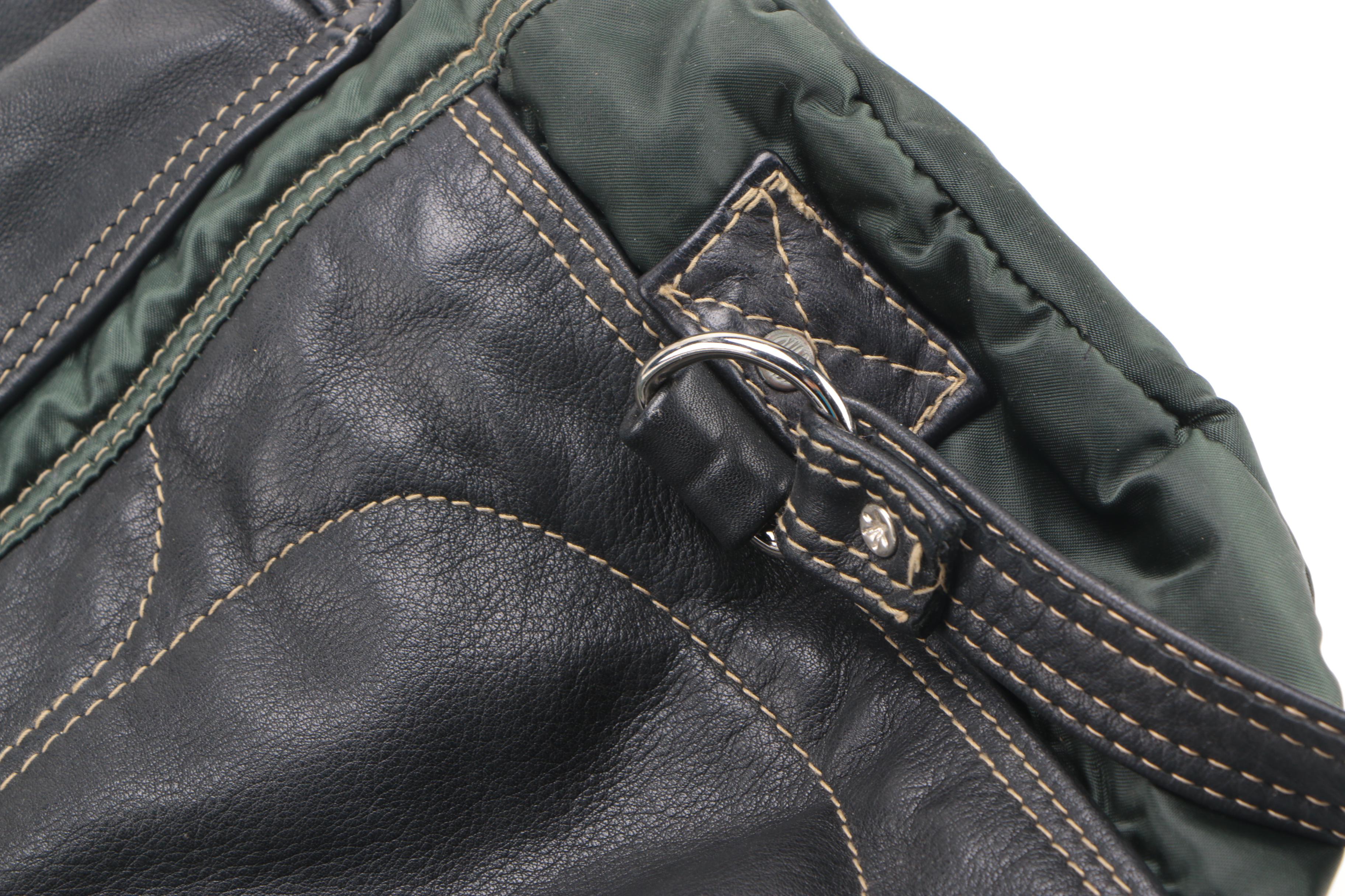 Rugby North America Green Nylon and Black Leather Backpack
