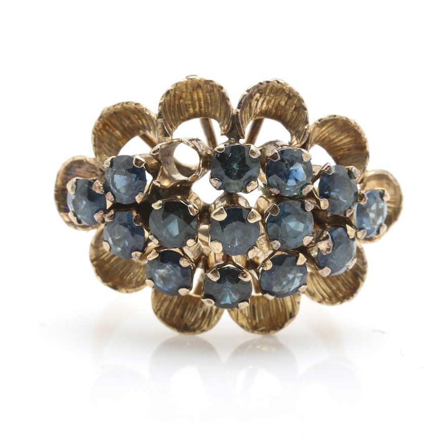 10K and 14K Yellow Gold Sapphire Cluster Ring