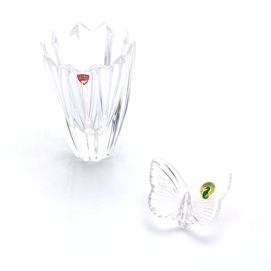 Orrefors Crystal Vase and Waterford Butterfly