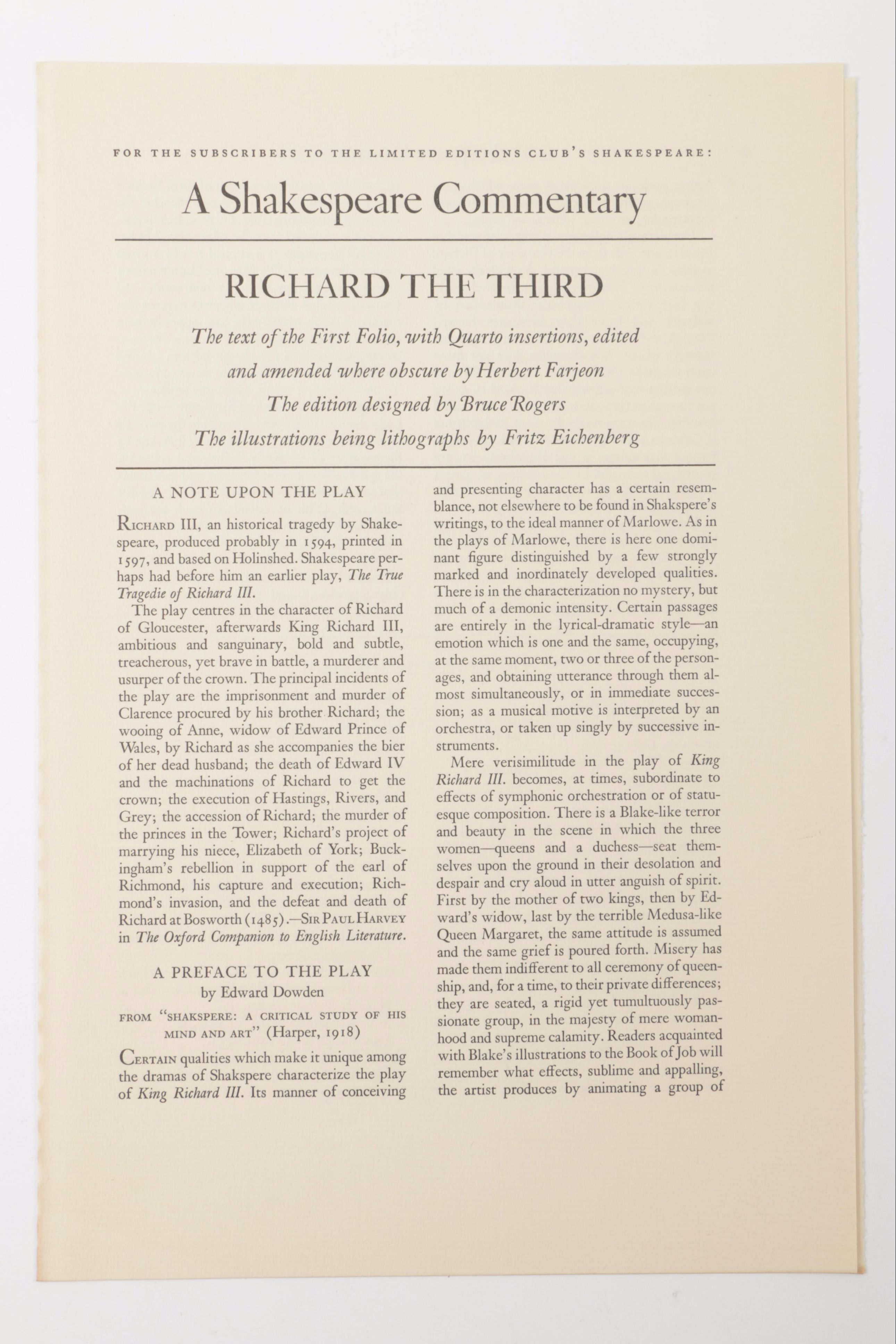 1940 Limited Editions Club Shakespeare Plays Including "Romeo and Juliet"