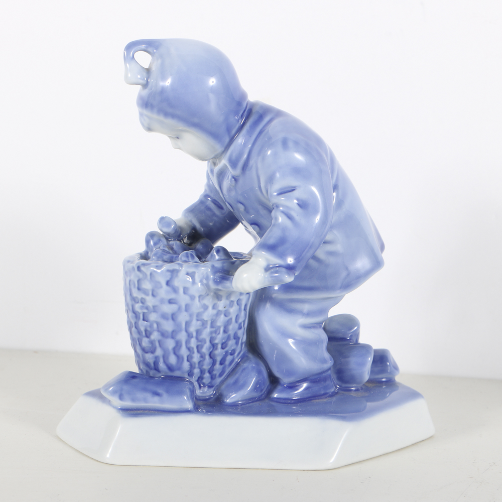 Four Zsolnay Pottery Ceramic Blue and White Figurines