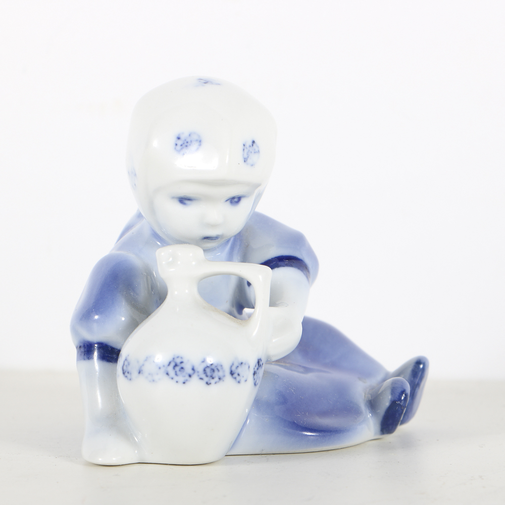 Four Zsolnay Pottery Ceramic Blue and White Figurines