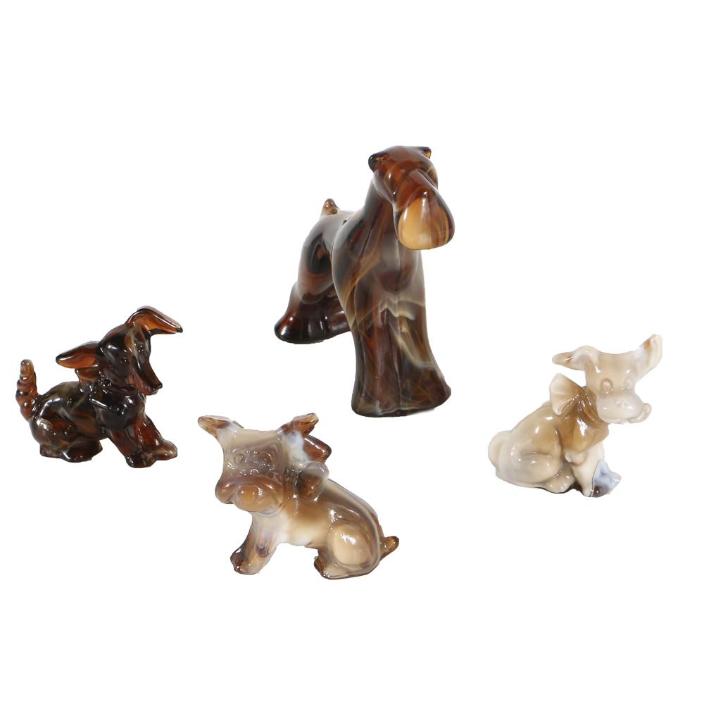 Imperial Slag Glass Dog Figurines