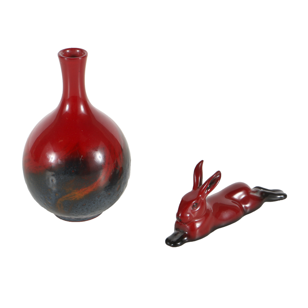 Royal Doulton Flambé Porcelain Rabbit and Bud Vase