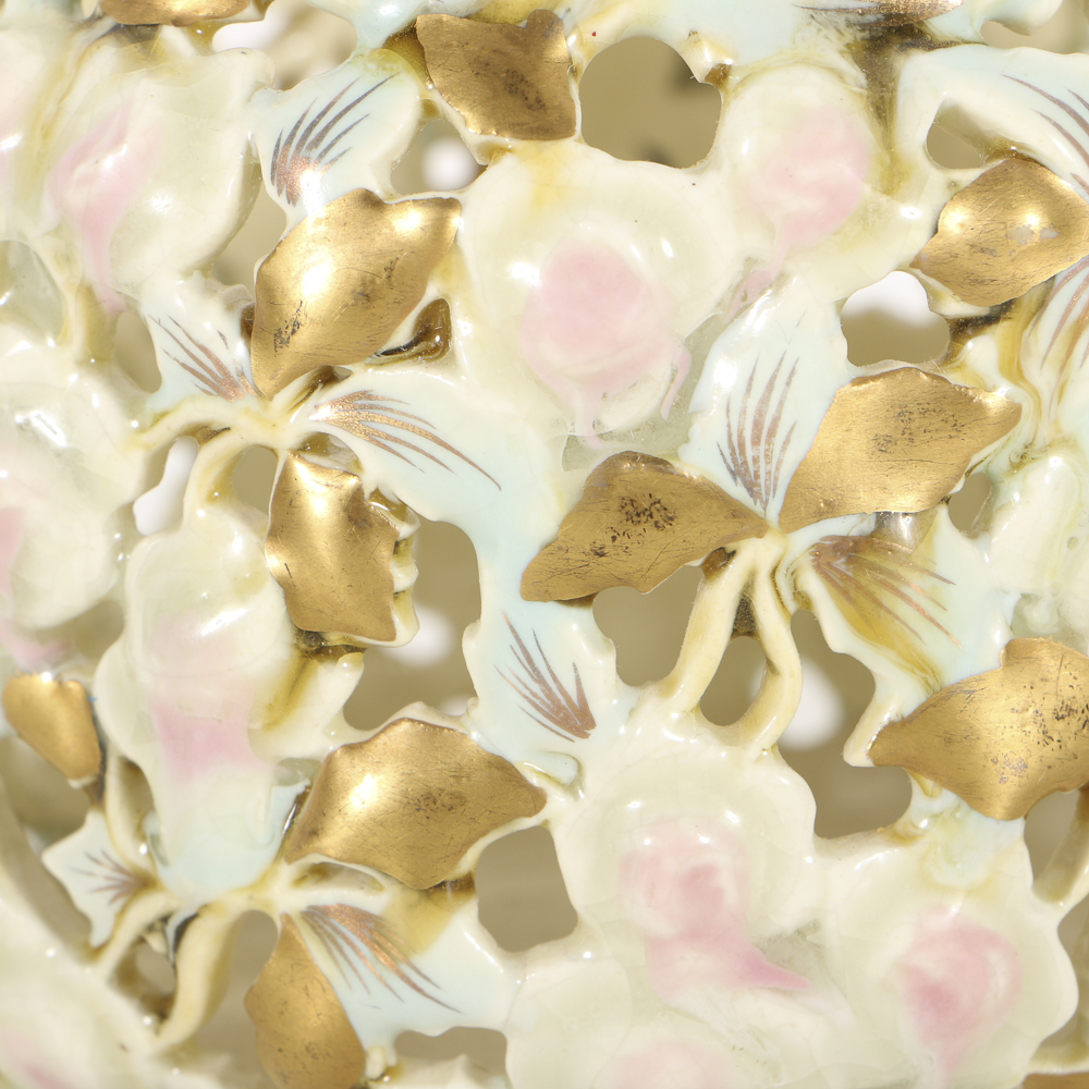 19th-Century Zsolnay Reticulated Ceramic Handled Basket