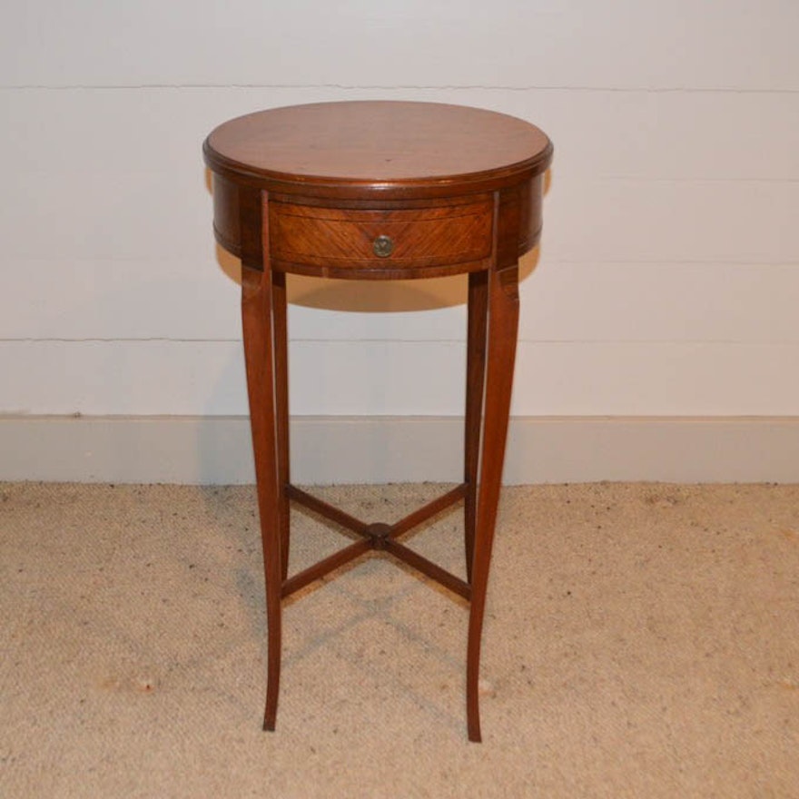 Antique French Walnut and Herringbone Inlaid Lamp Table