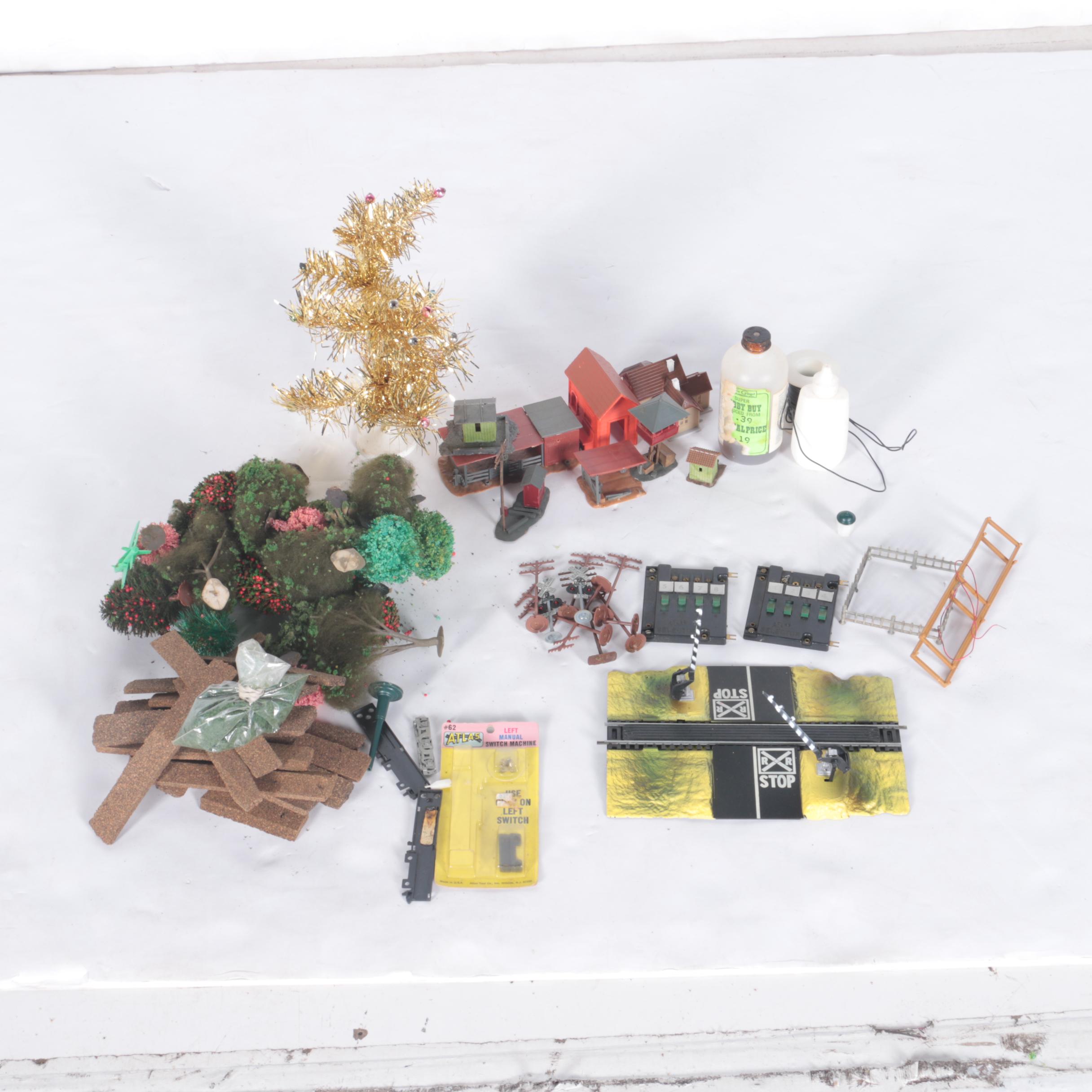 Assorted Vintage Train Set Decorations and Accessories