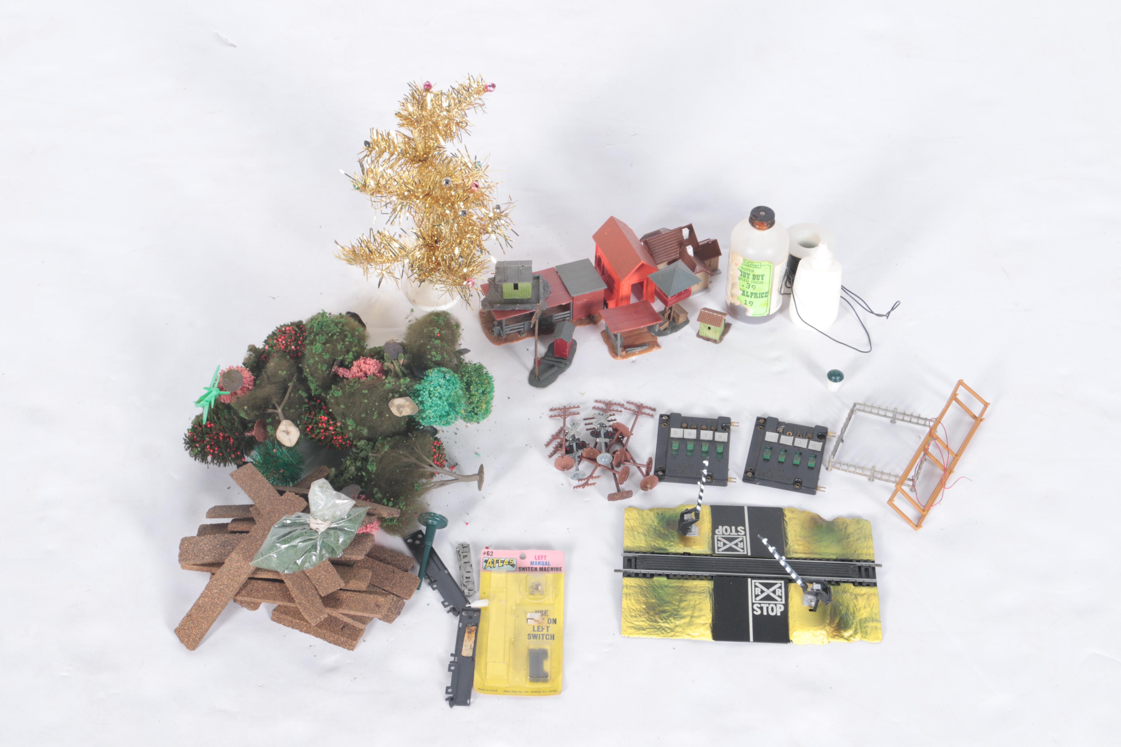 Assorted Vintage Train Set Decorations and Accessories