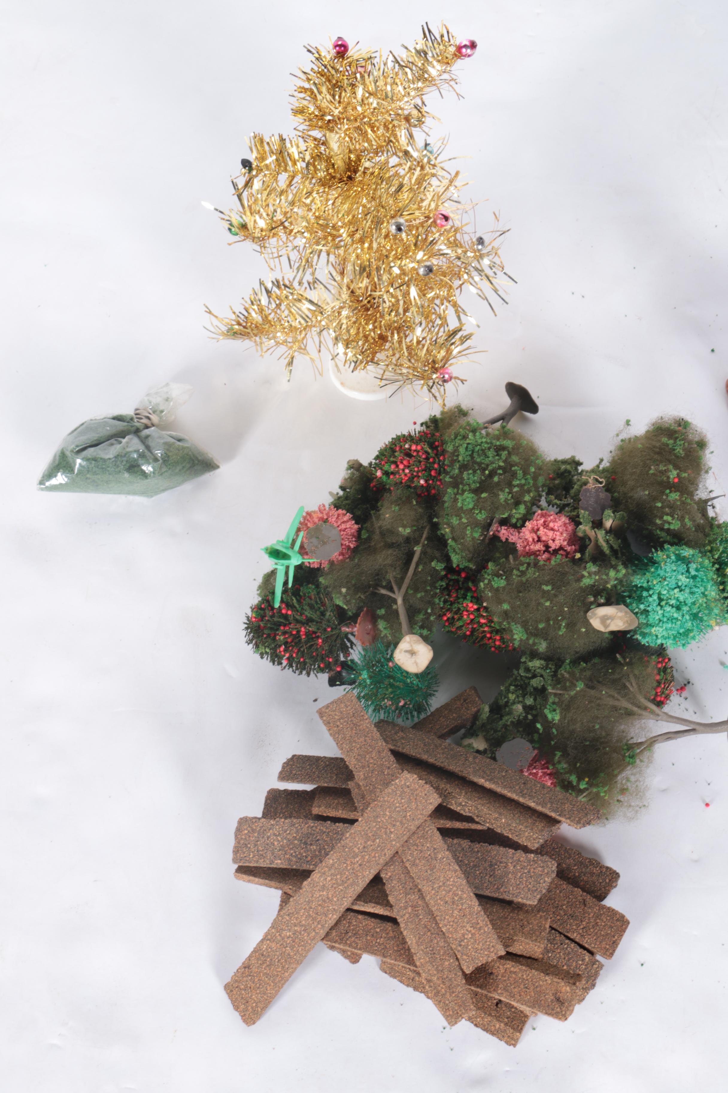 Assorted Vintage Train Set Decorations and Accessories