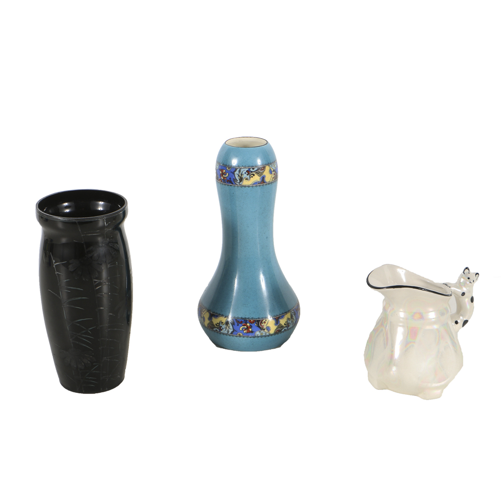 Czechoslovakia Pottery Vases and Luster Pitcher