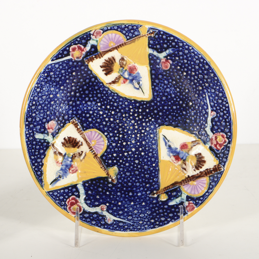 19th-Century Minton Majolica Plate and Majolica Lidded Jar