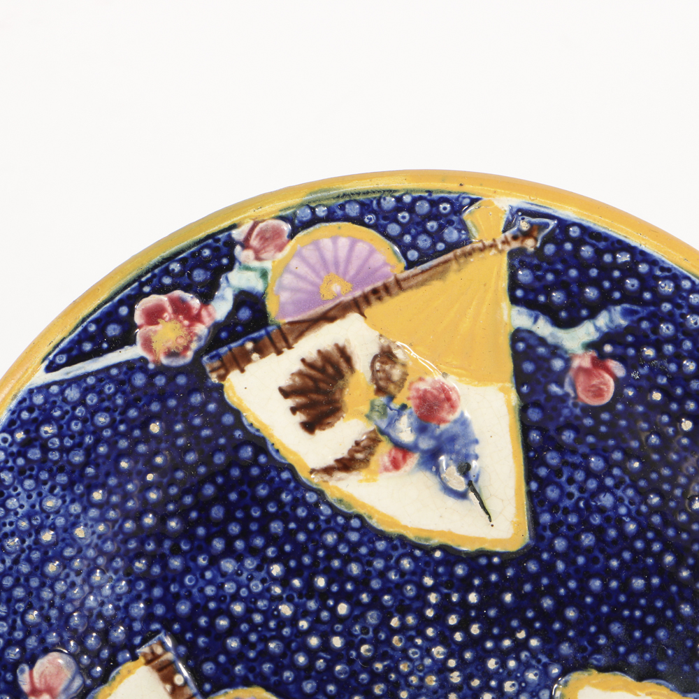 19th-Century Minton Majolica Plate and Majolica Lidded Jar