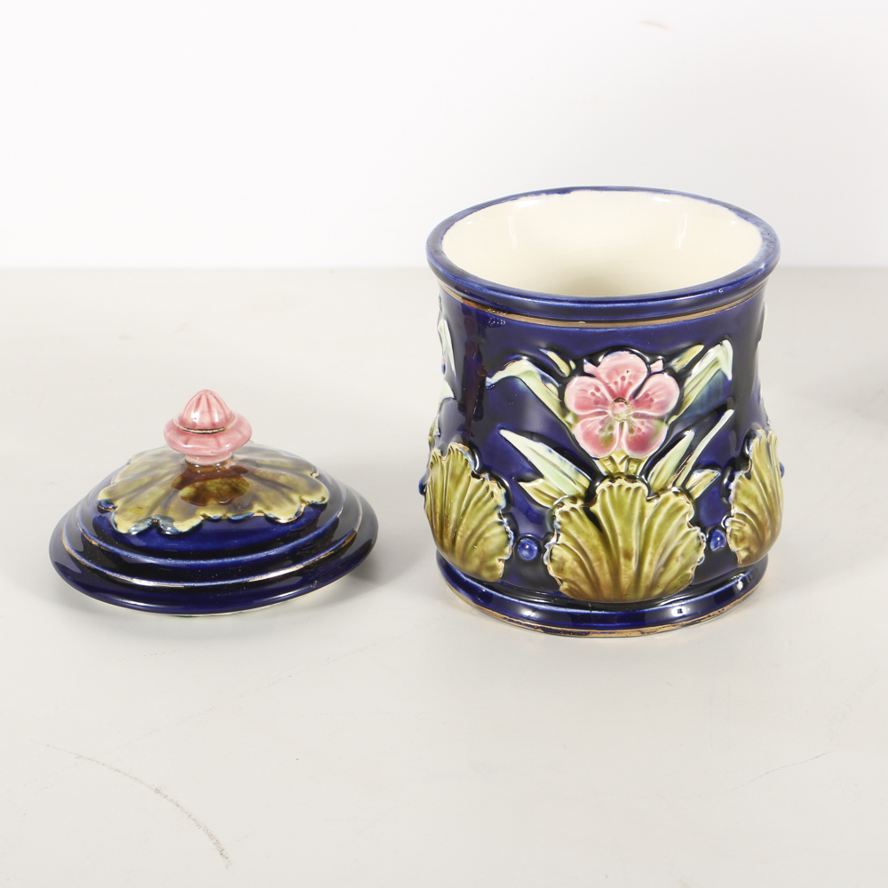 19th-Century Minton Majolica Plate and Majolica Lidded Jar