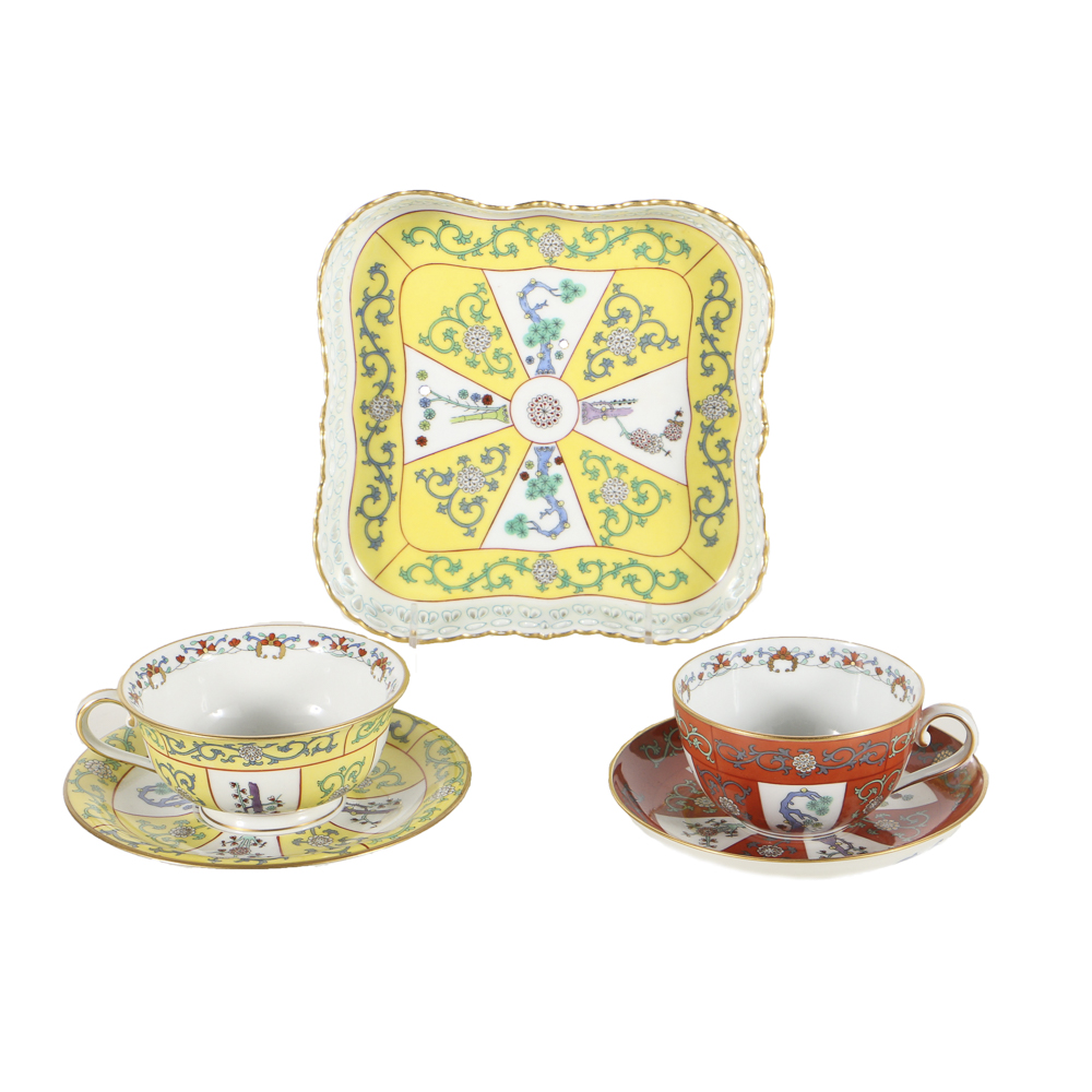 Herend "Yellow Dynasty" Gallery Tray, Cup and Saucer