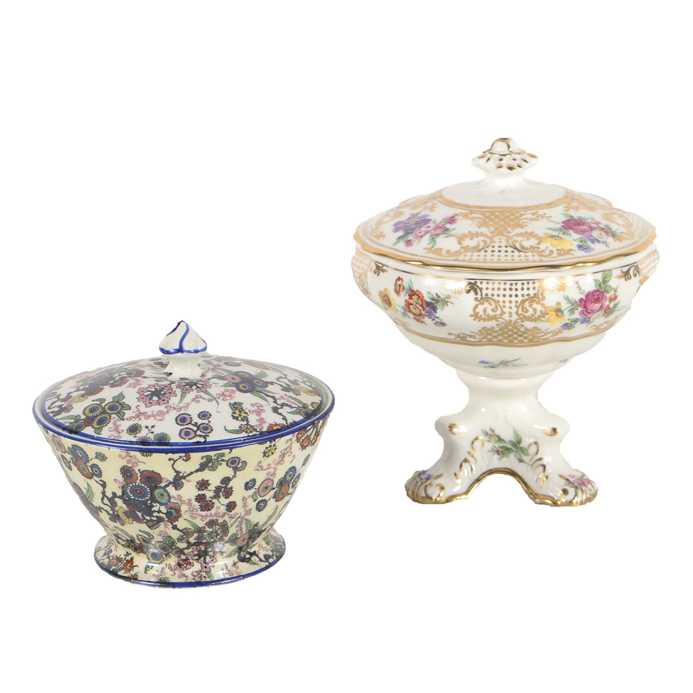 Crown Ducal Lidded Candy Dish and Hammersley Lidded Compote